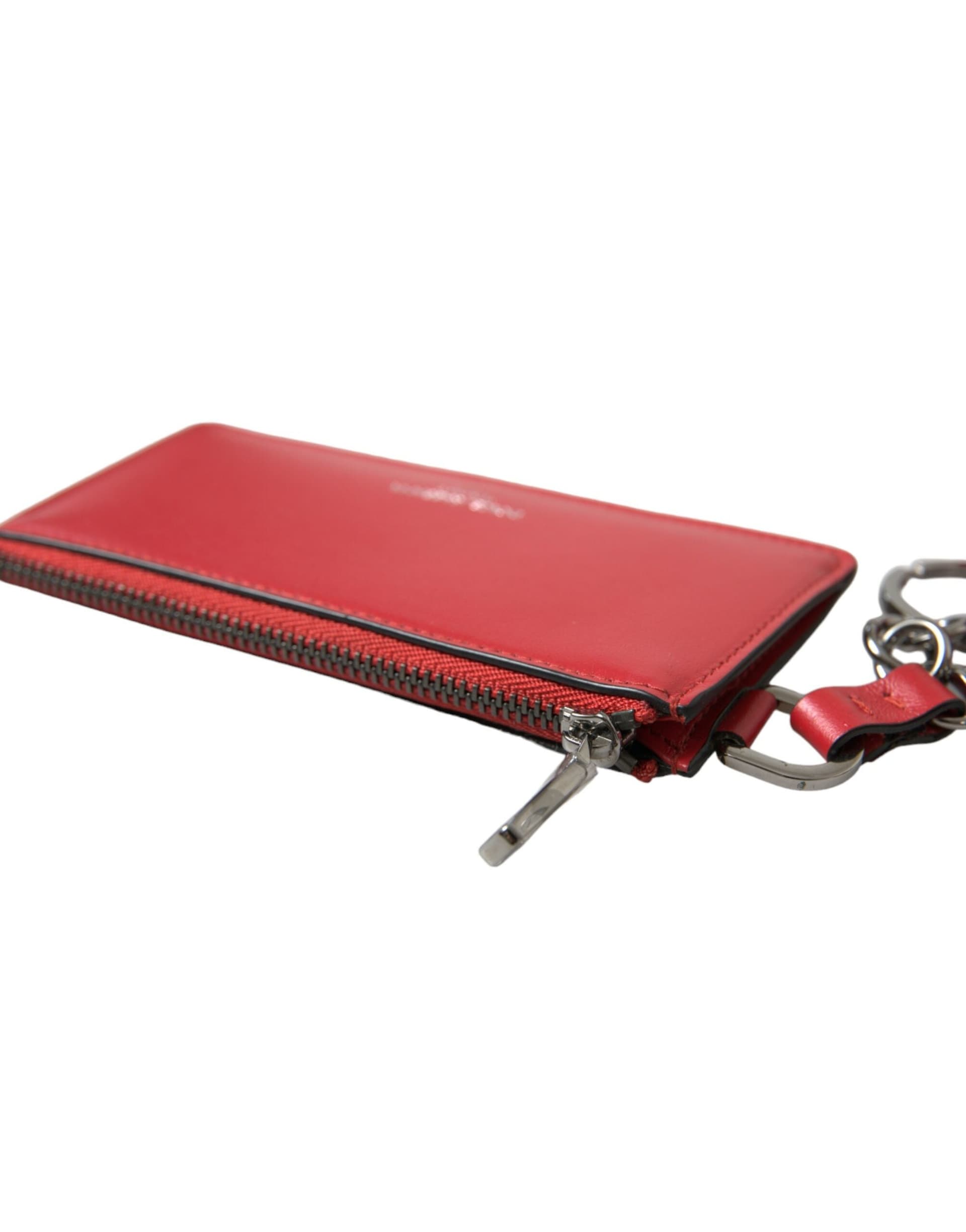 Red Leather Silver Metal Logo Strap Pouch Airpods Case - 3