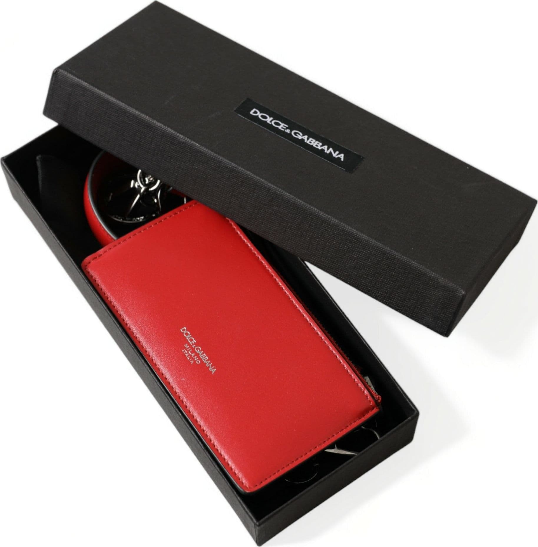 Red Leather Silver Metal Logo Strap Pouch Airpods Case - 8