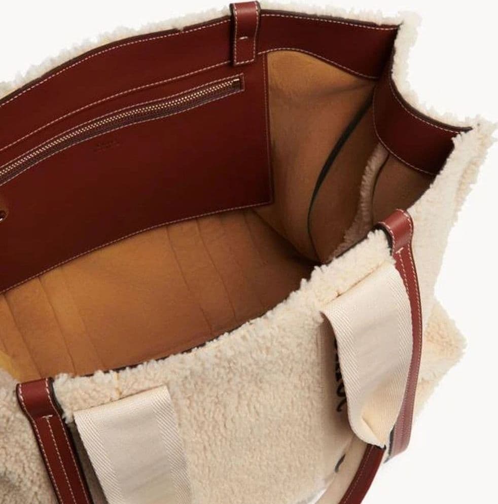 Beige Lamb Fur Tote Bag - 2