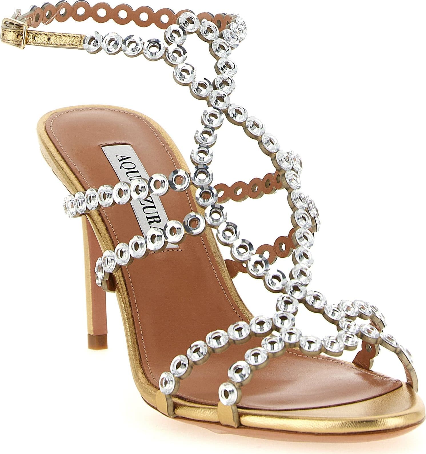 Gold Lamb Leather Stiletto Heel Sandals - 2
