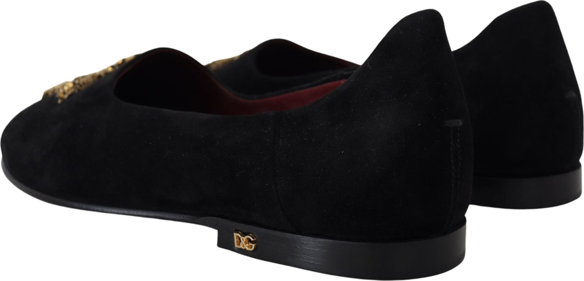 Black Suede Gold Cross Slip On Loafers Shoes - 6