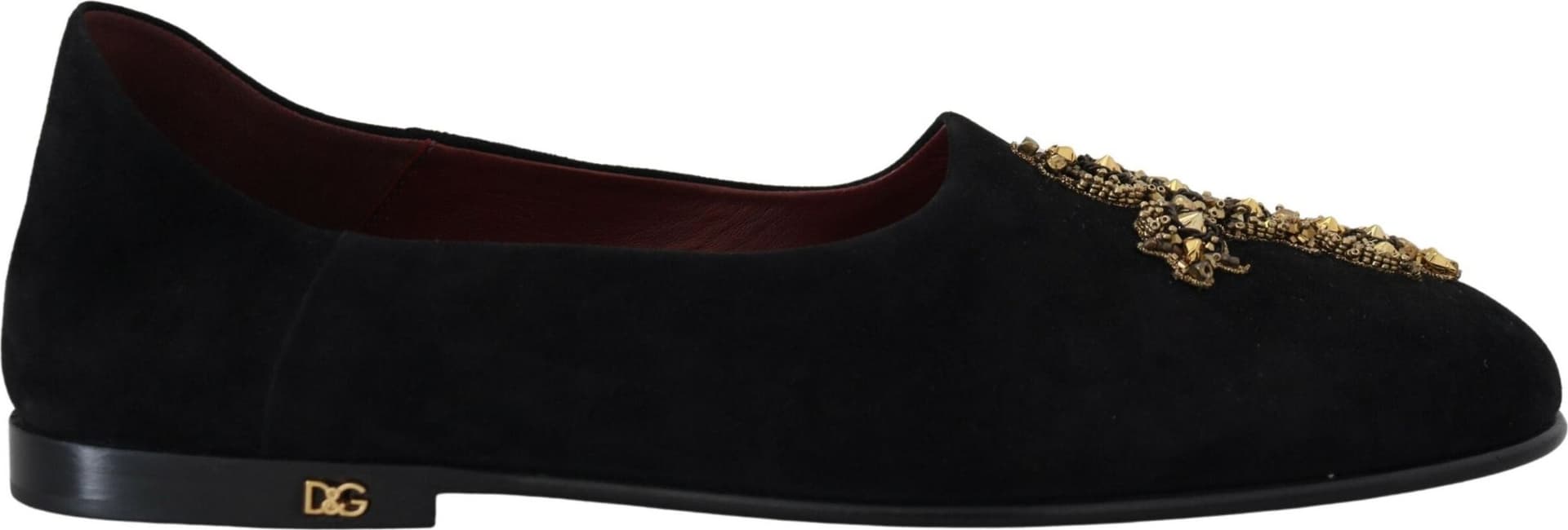 Black Suede Gold Cross Slip On Loafers Shoes - 8