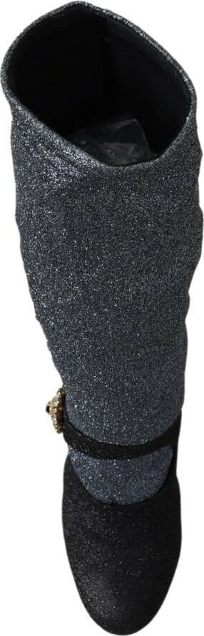 Black Crystal Mary Janes Booties Shoes - 2