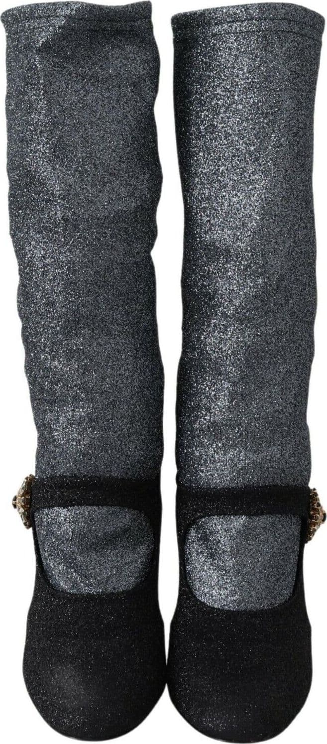Black Crystal Mary Janes Booties Shoes - 3