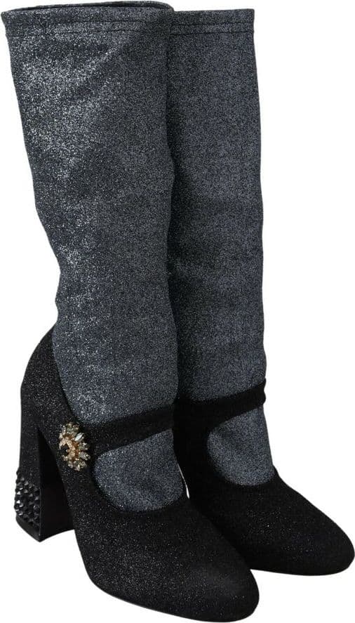 Black Crystal Mary Janes Booties Shoes - 4
