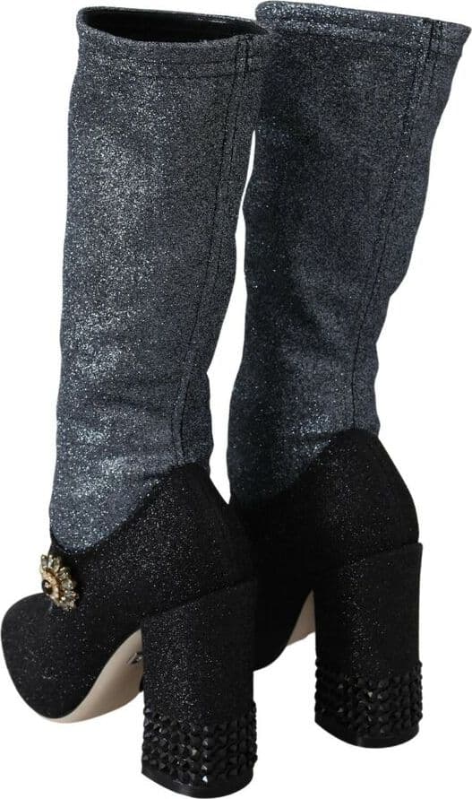 Black Crystal Mary Janes Booties Shoes - 5