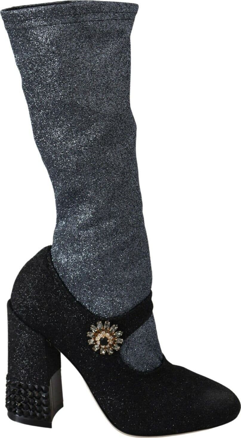 Black Crystal Mary Janes Booties Shoes - 6