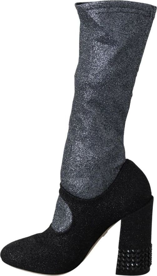 Black Crystal Mary Janes Booties Shoes - 7