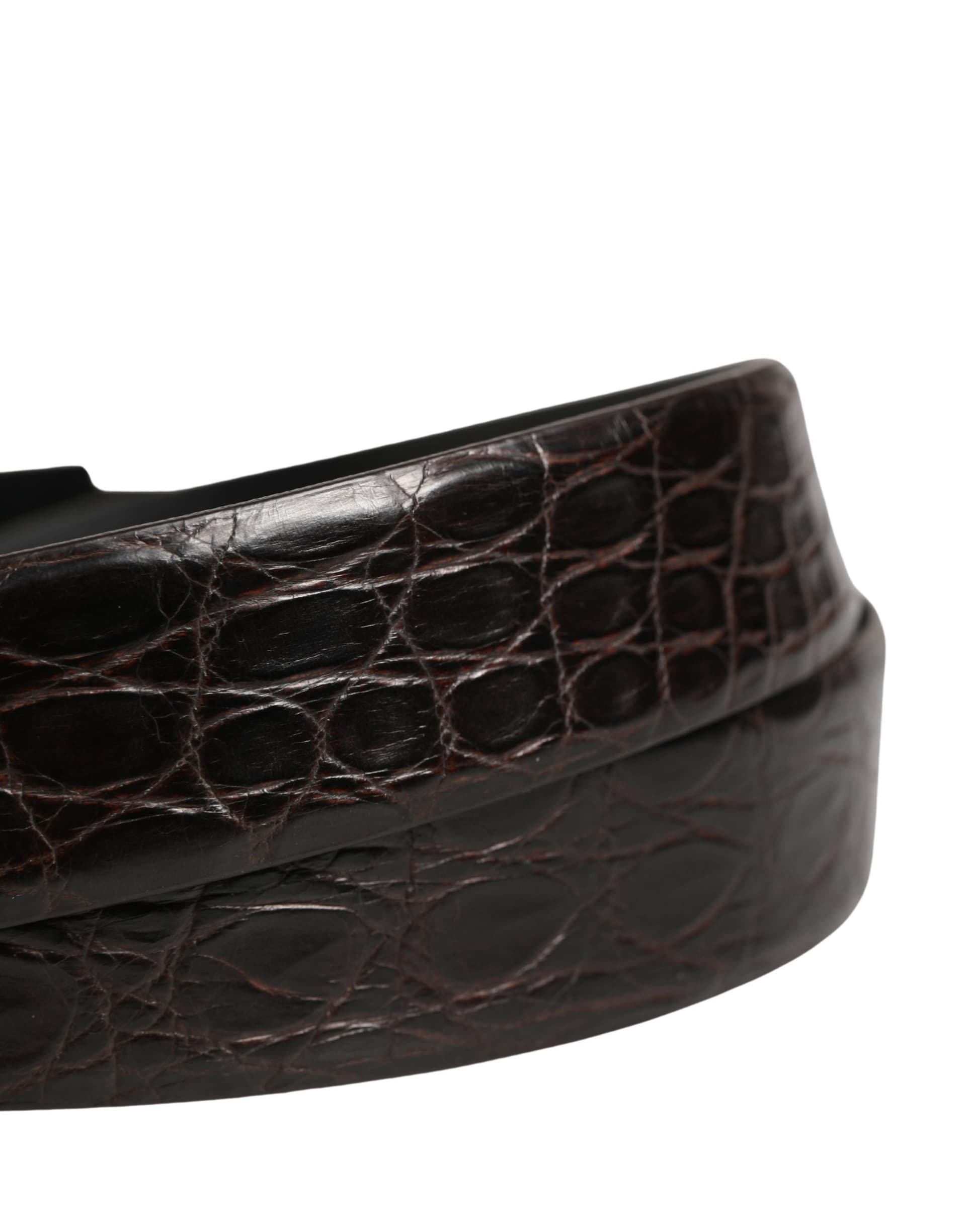 Men Black Exotic Leather Logo Buckle Belt - 5