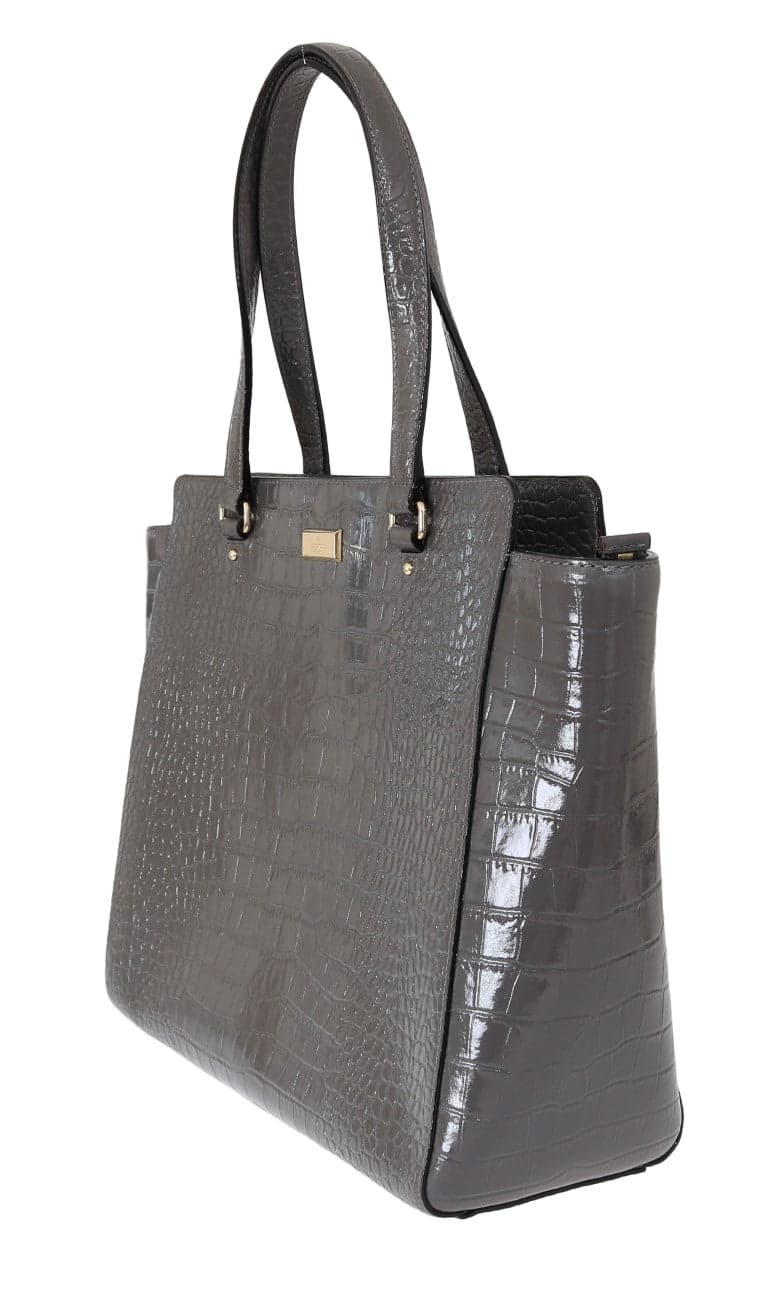 Grey Croc Embossed Leather Elissa Bristol Drive Tote Handbag Bag - 5