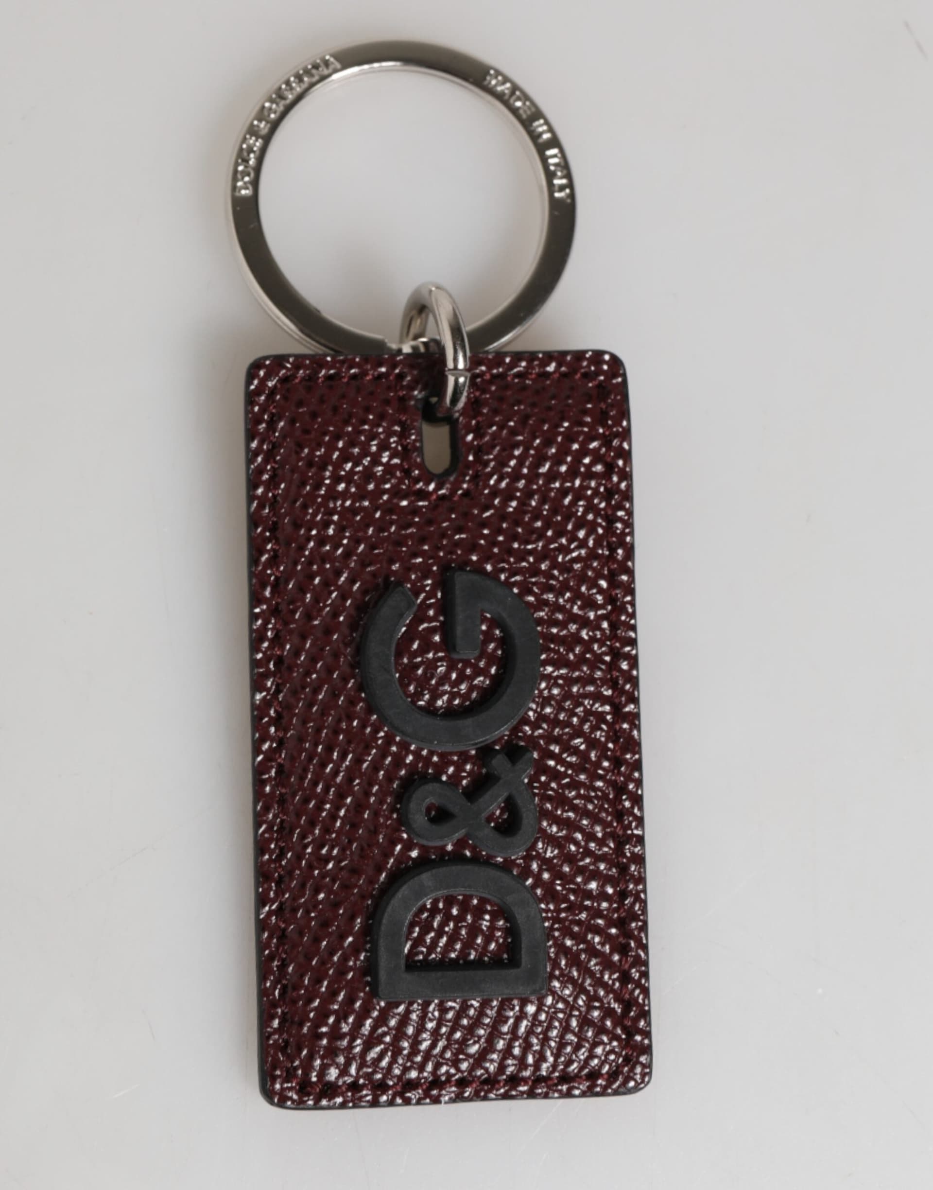 Bordeaux Leather Logo Metal Ring Men Keychain Keyring - 2