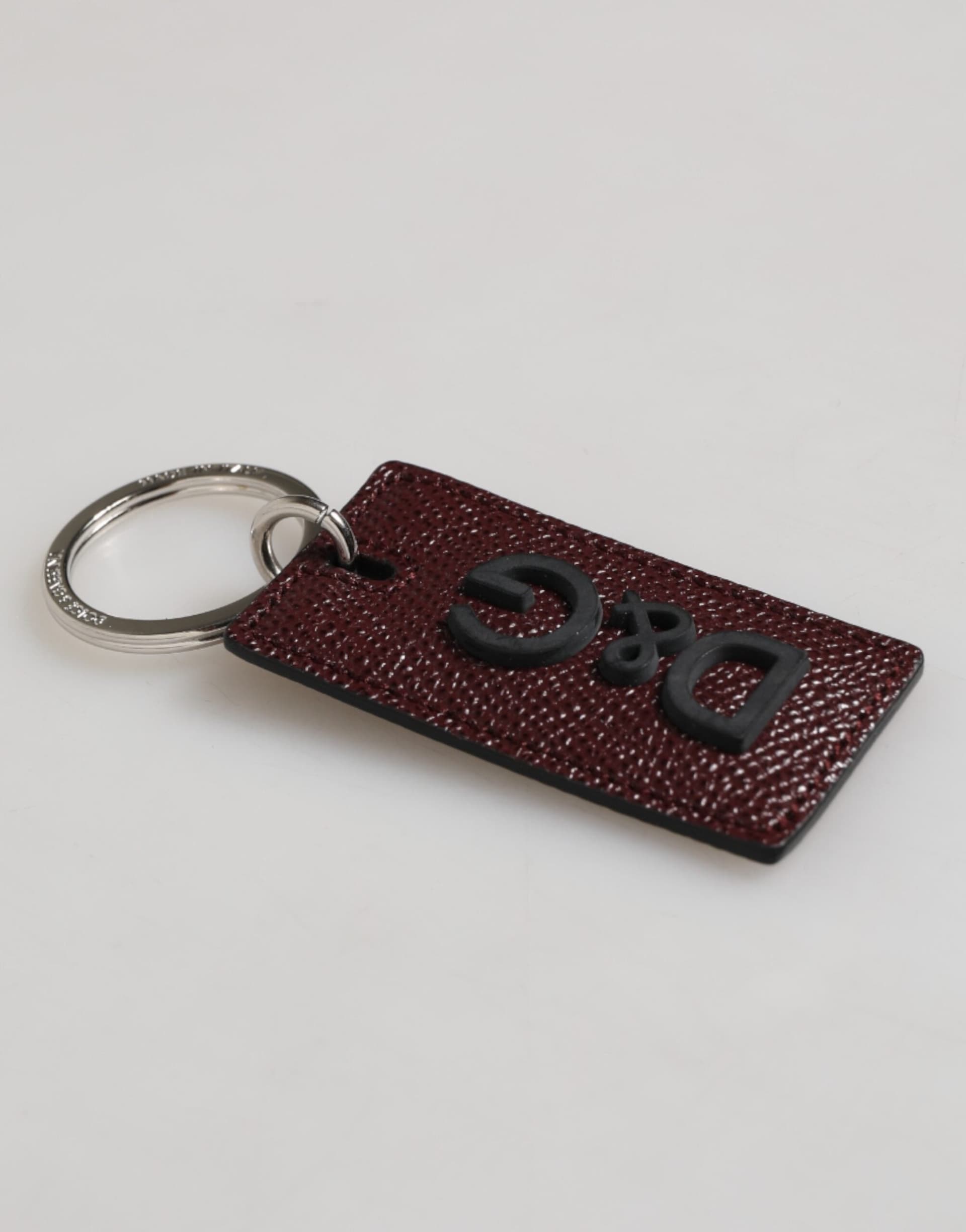 Bordeaux Leather Logo Metal Ring Men Keychain Keyring - 3