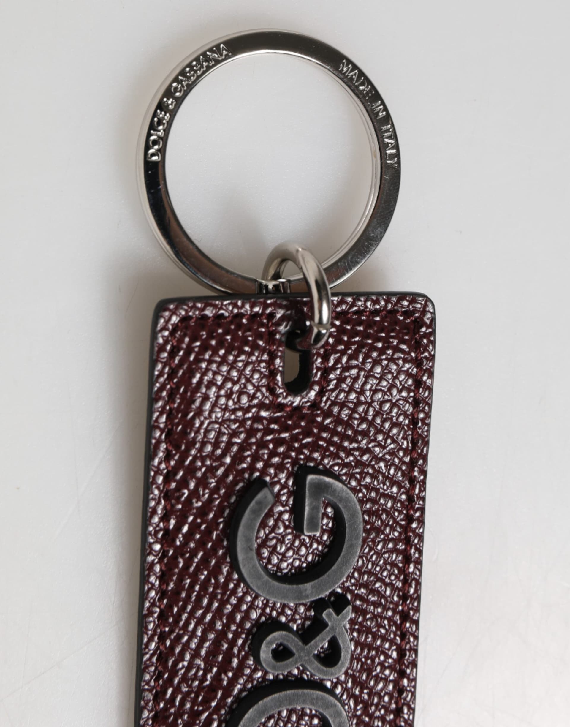 Bordeaux Leather Logo Metal Ring Men Keychain Keyring - 4