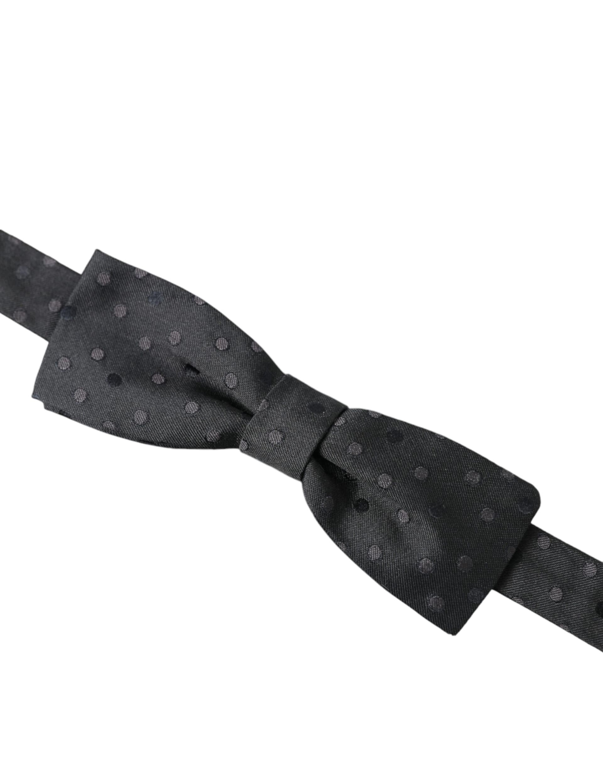 Gray Polka Dot Silk Adjustable Neck Men Papillon Bow Tie - 2