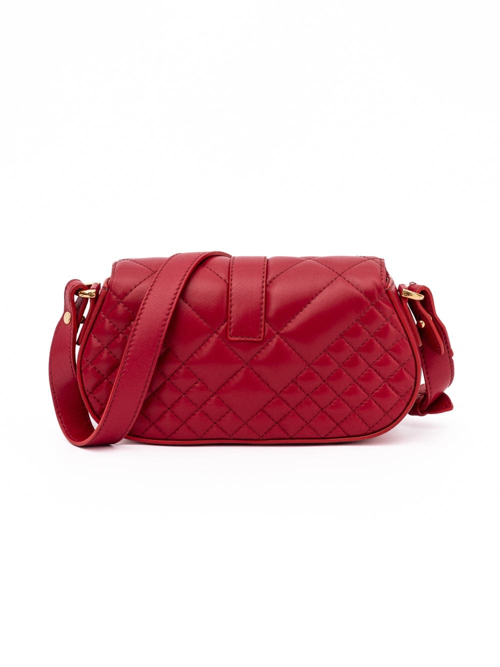 Red Leather Quilted Shoulder Strap Bag - 3