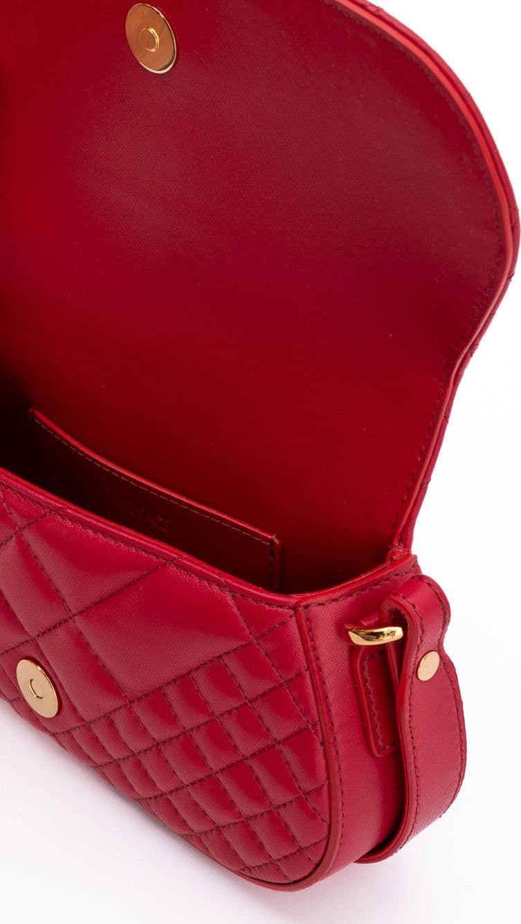 Red Leather Quilted Shoulder Strap Bag - 4