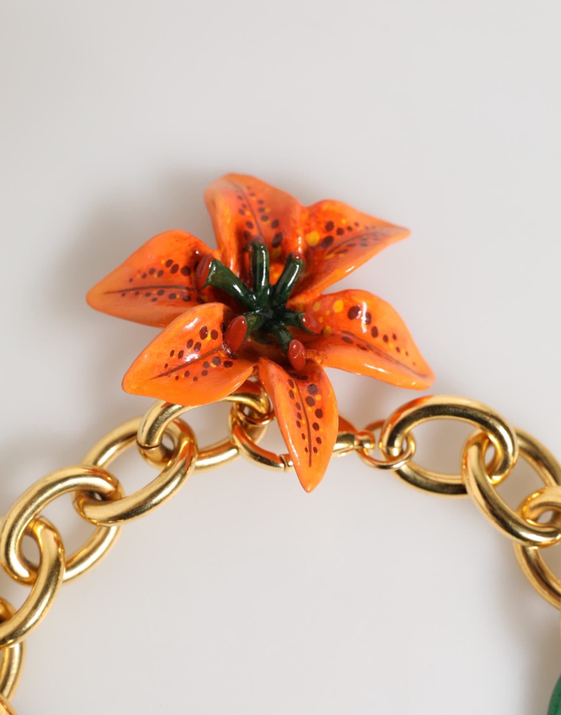 Multicolor Gold Brass Tiger Lily Floral Chai Necklace - 4