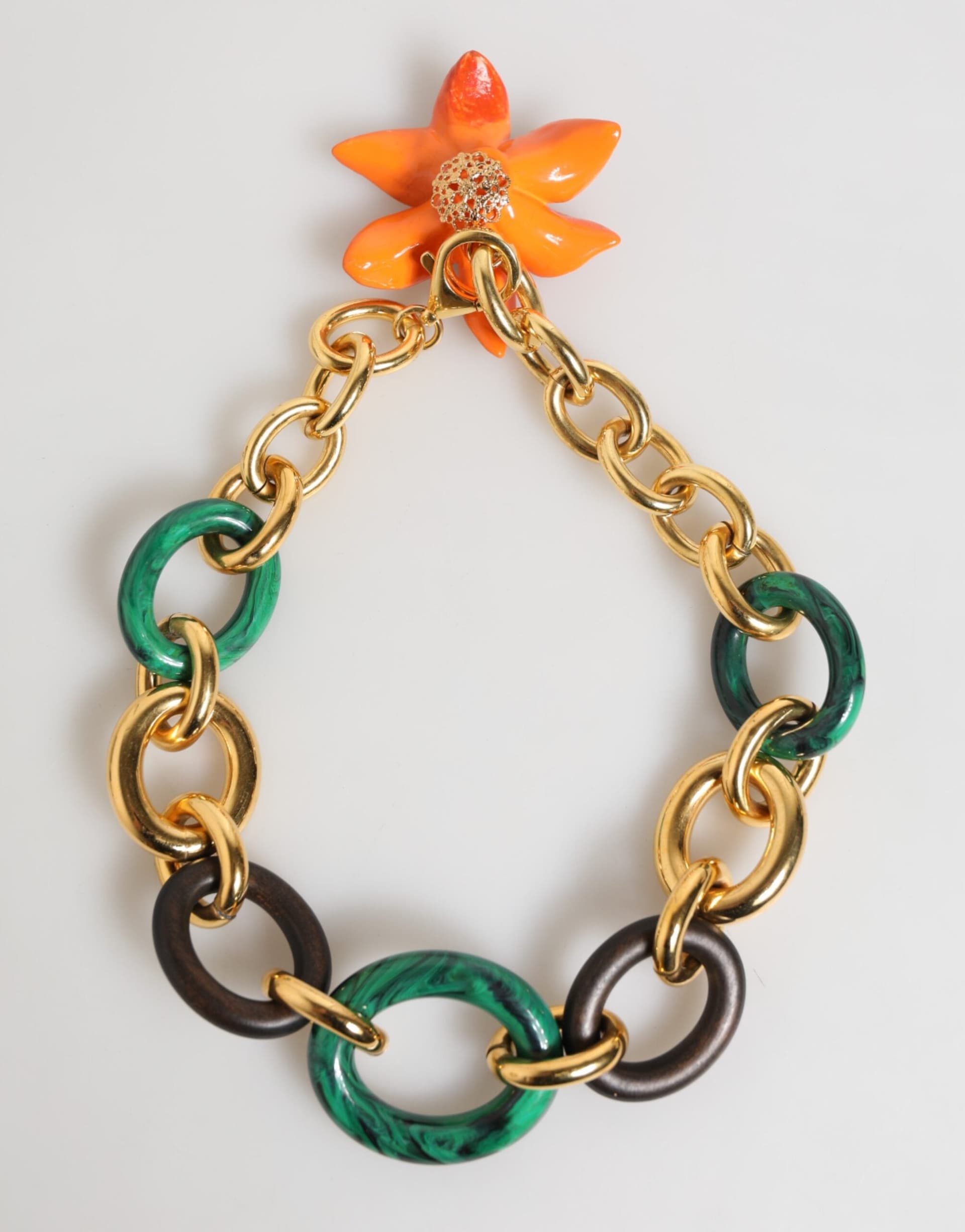 Multicolor Gold Brass Tiger Lily Floral Chai Necklace - 5