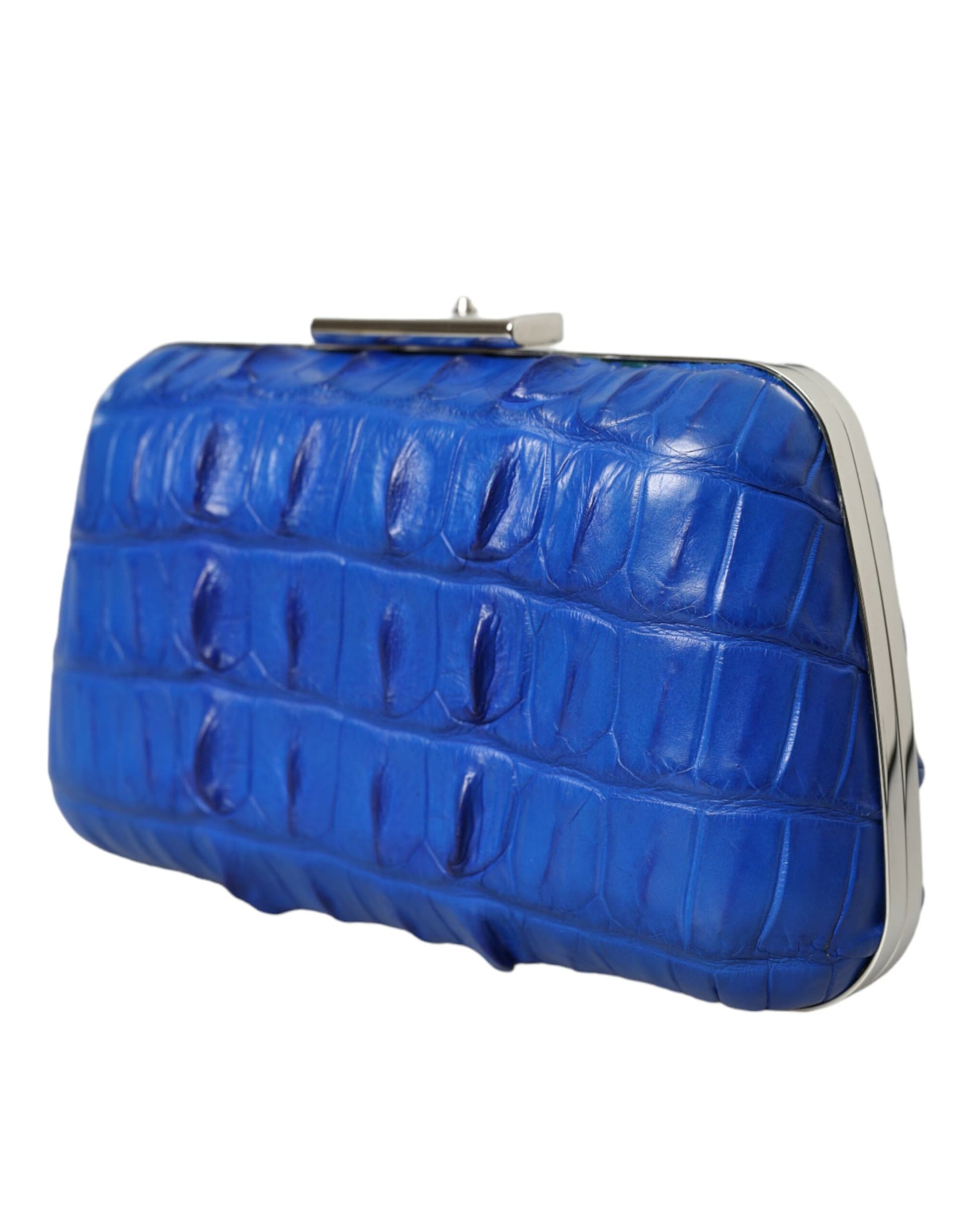 Blue Exotic Skin Leather Shoulder Crossbody Box Clutch Bag - 2