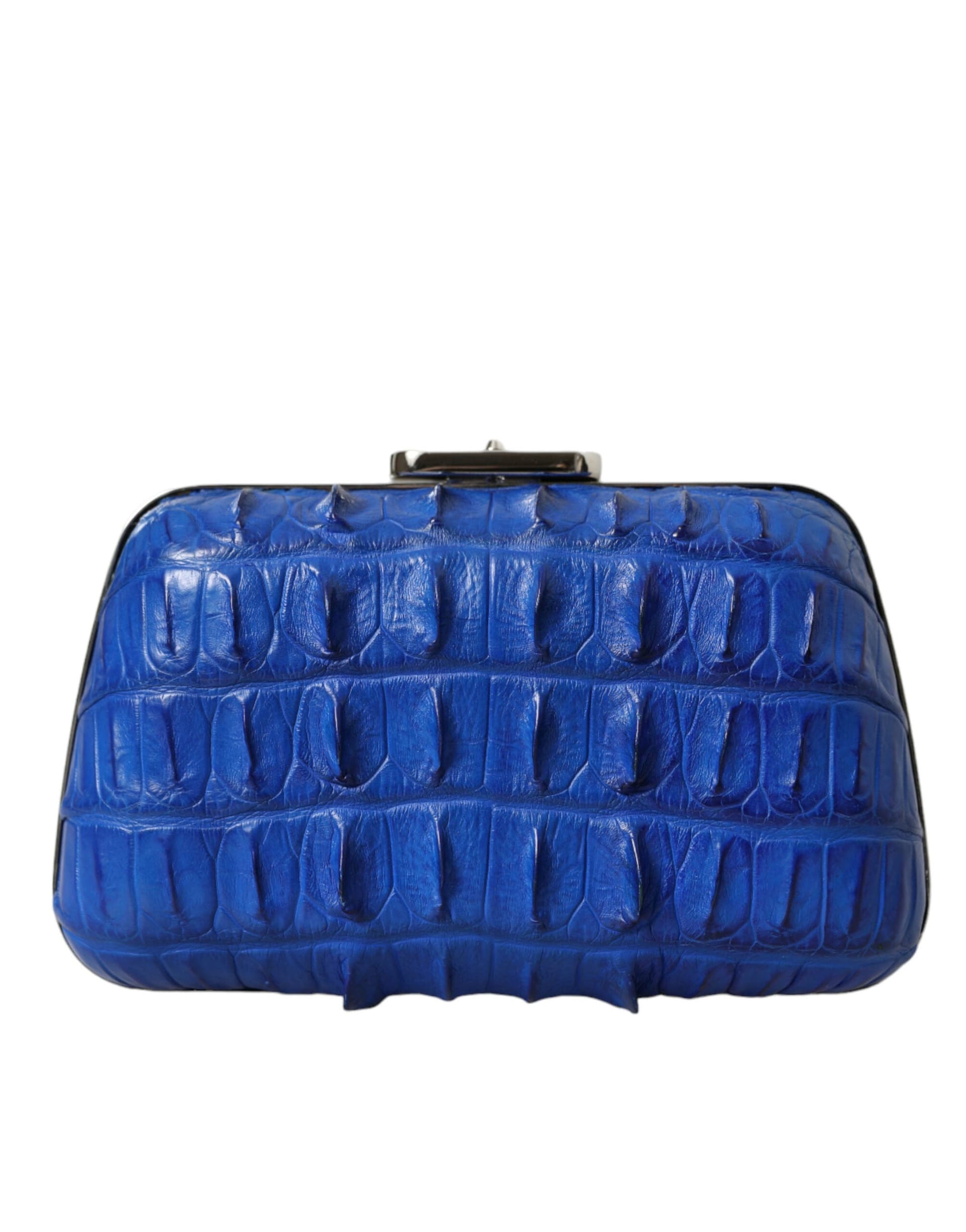 Blue Exotic Skin Leather Shoulder Crossbody Box Clutch Bag - 3
