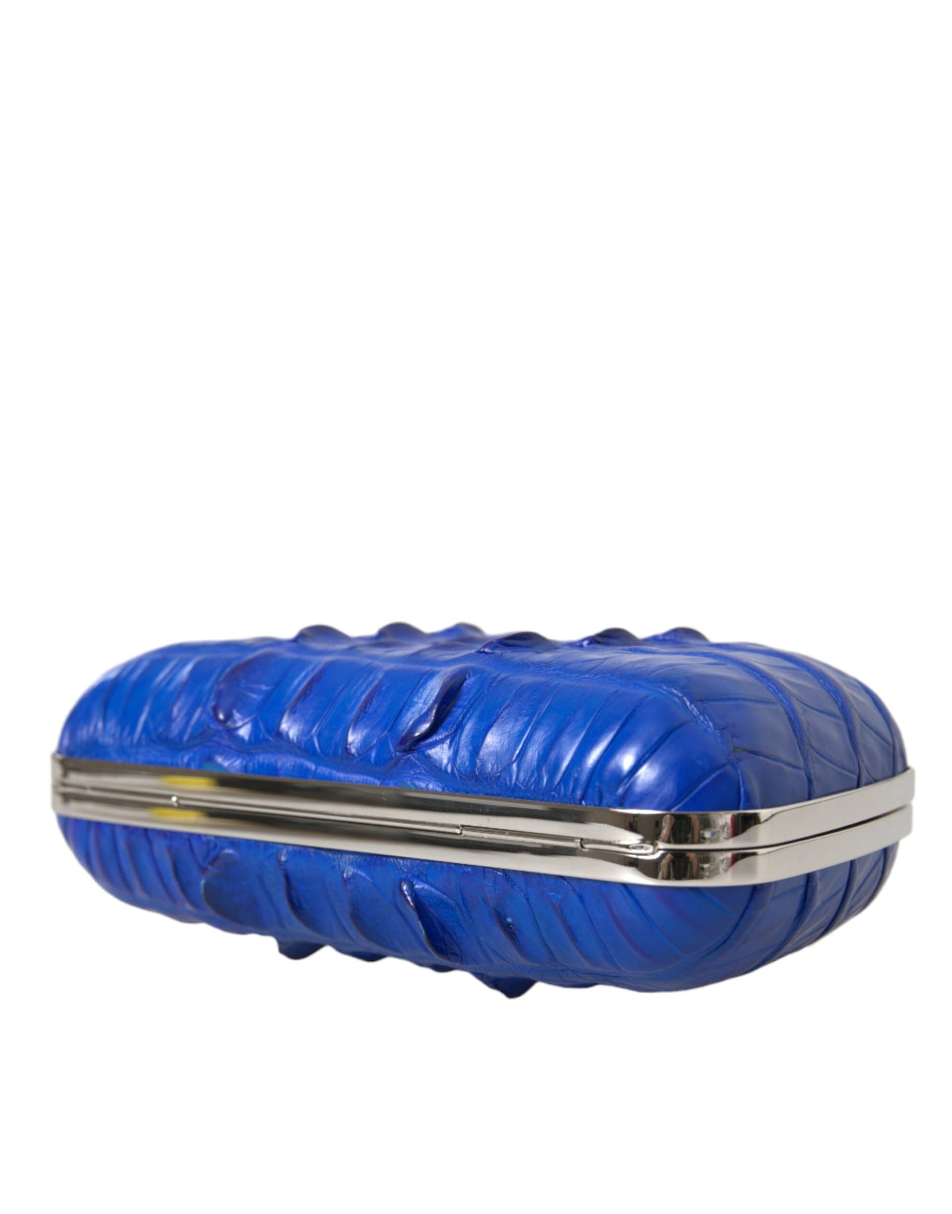 Blue Exotic Skin Leather Shoulder Crossbody Box Clutch Bag - 4