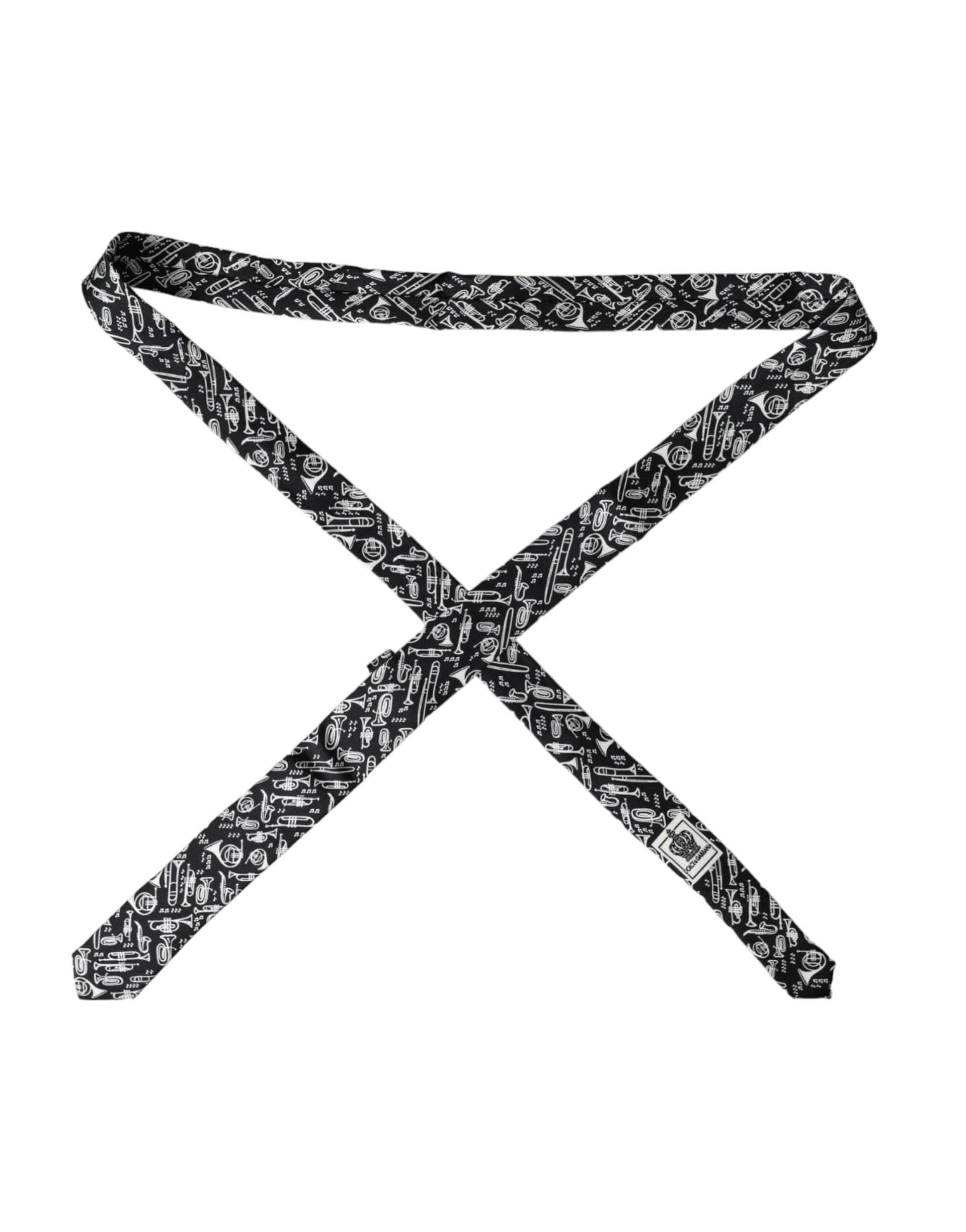 Black Trumpet Print Silk Adjustable Tie - 2