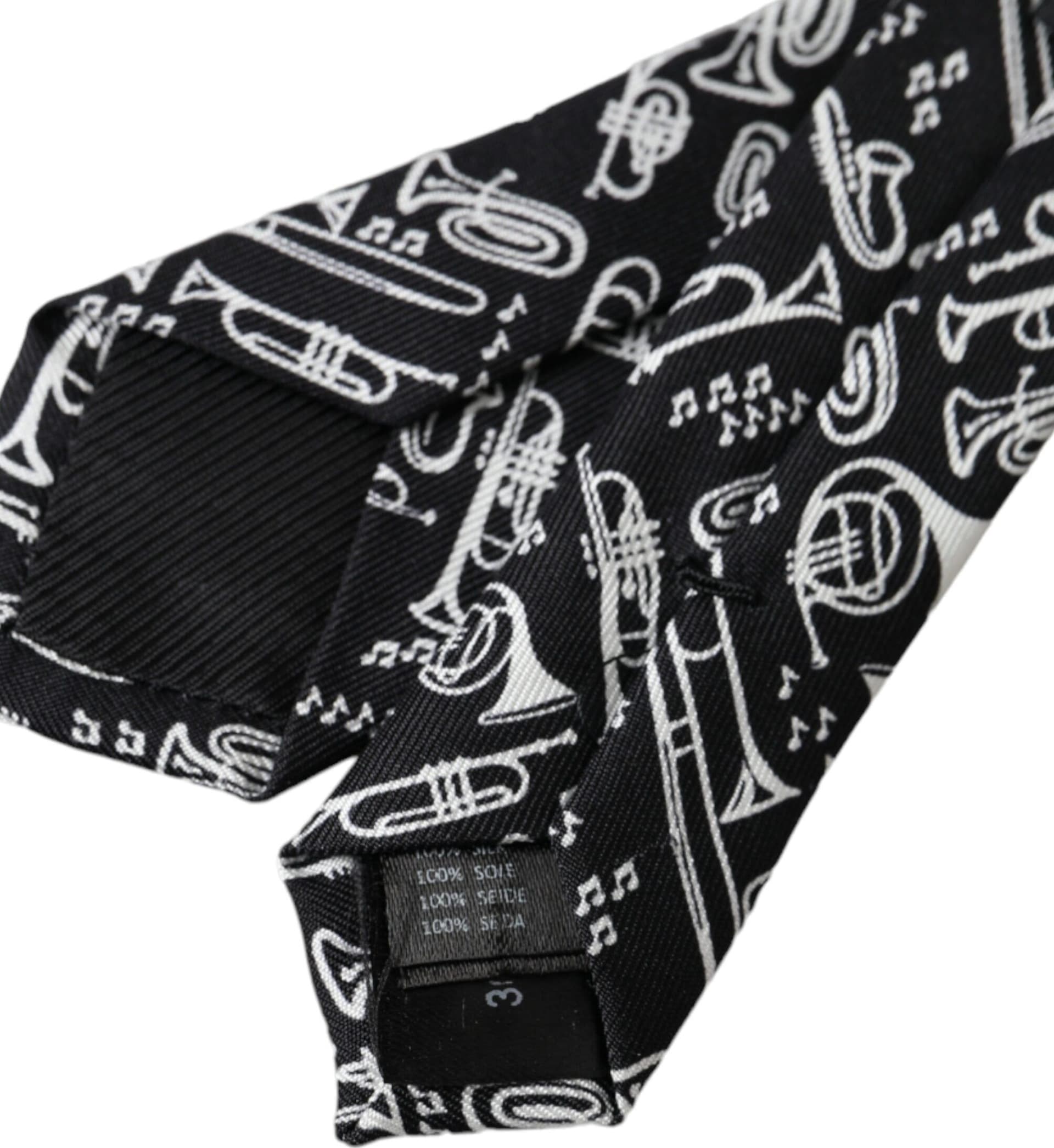 Black Trumpet Print Silk Adjustable Tie - 3