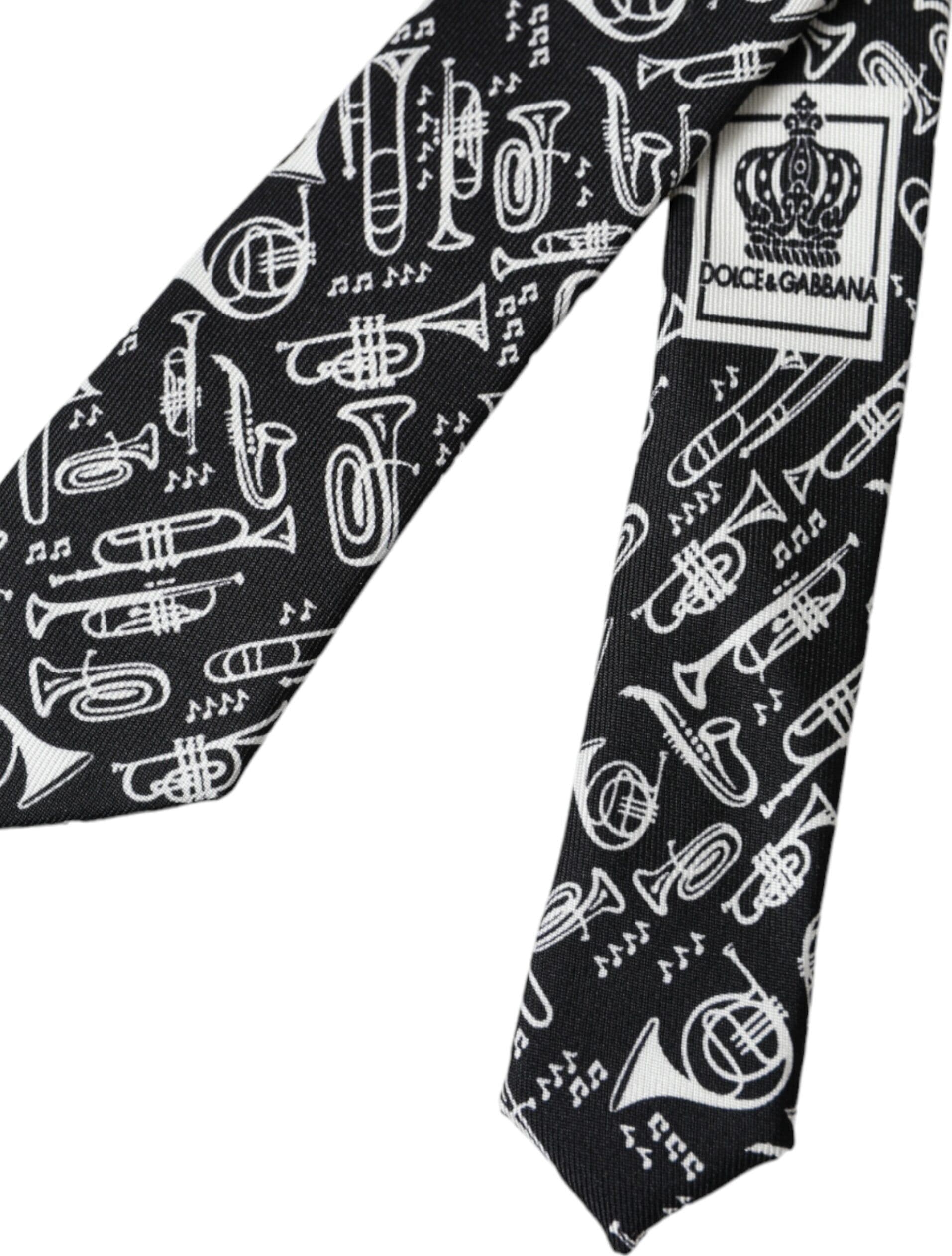 Black Trumpet Print Silk Adjustable Tie - 4