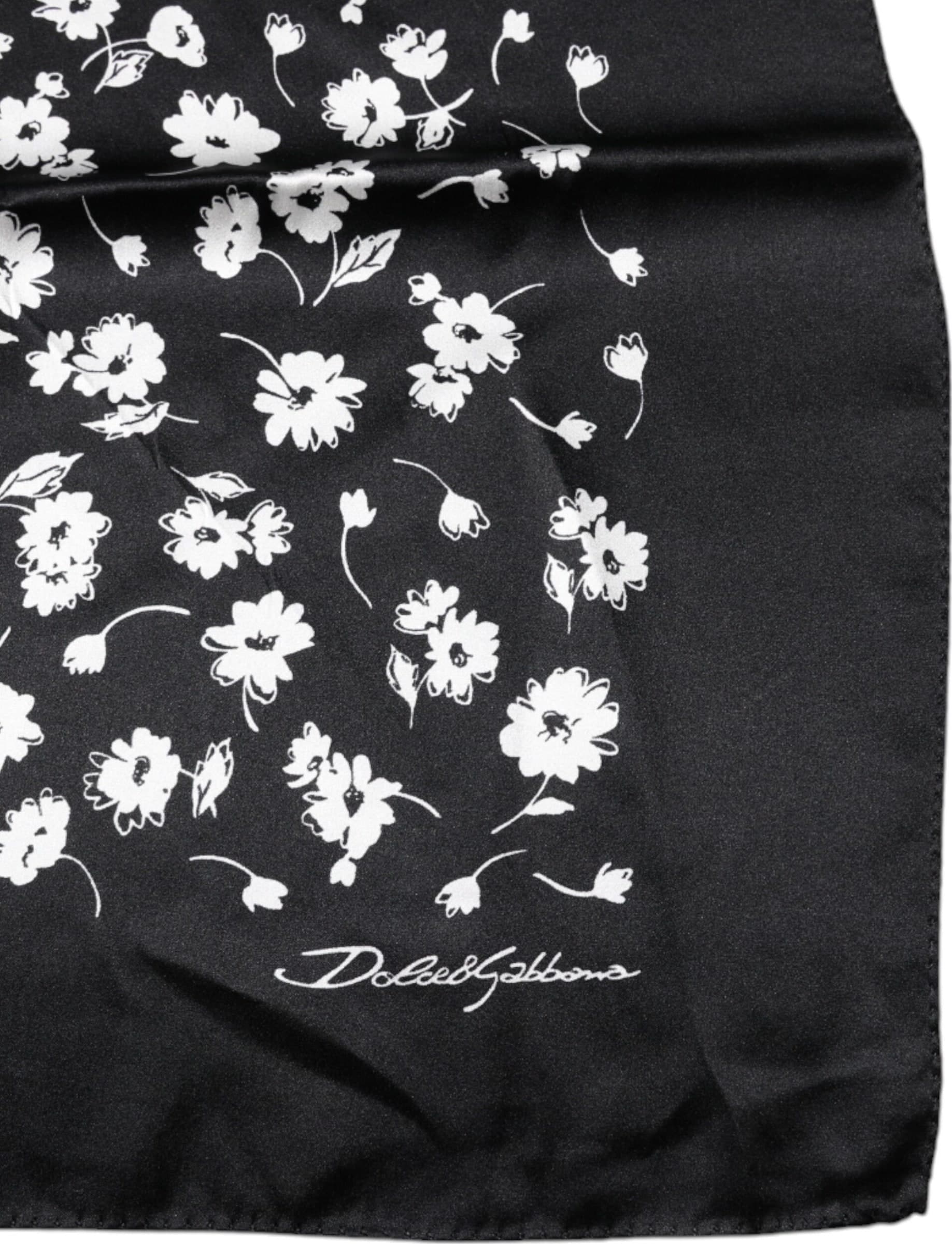 Black Floral Silk Square Wrap Shawl Scarf - 4