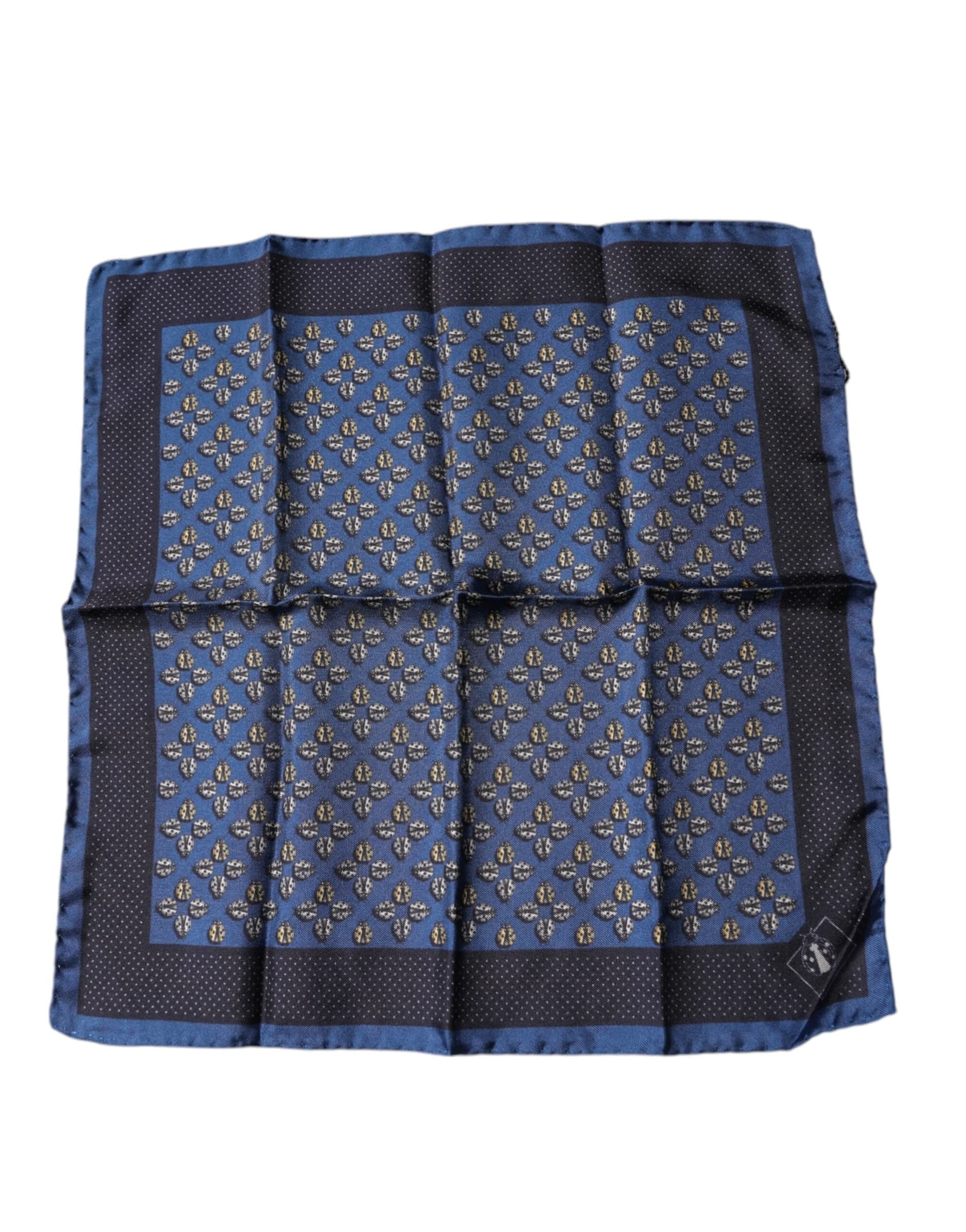 Blue Lady Bug Silk Square Handkerchief Scarf - 2