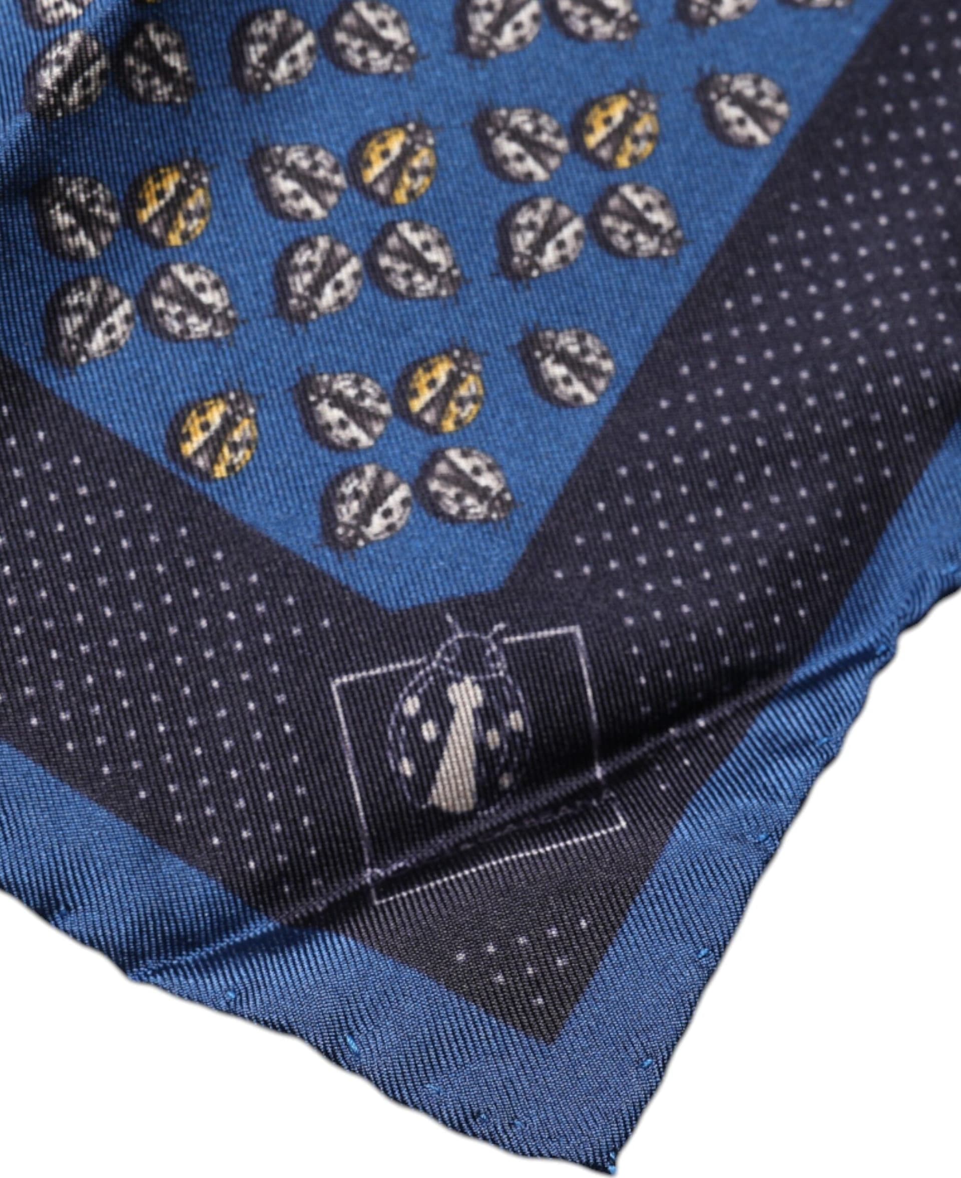 Blue Lady Bug Silk Square Handkerchief Scarf - 5