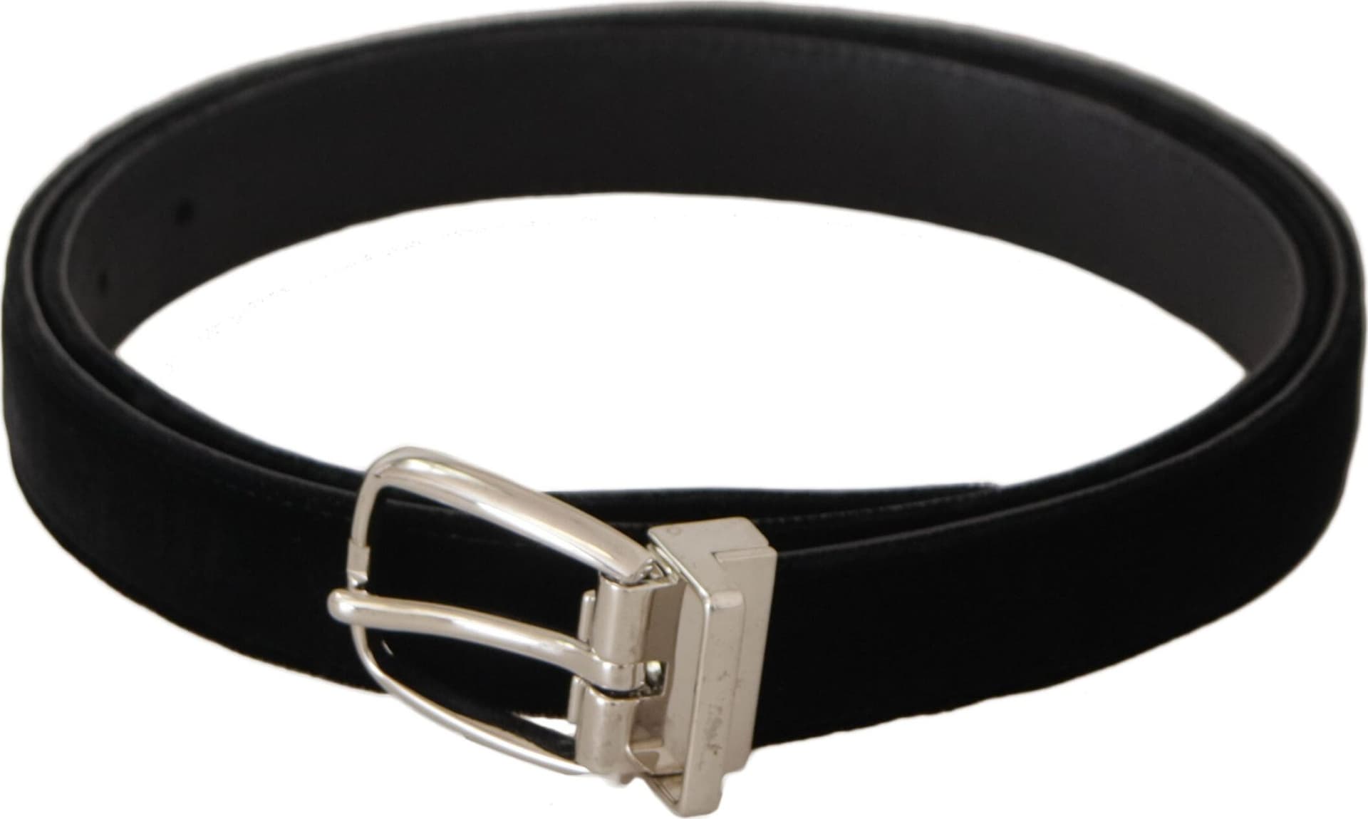 Black Casual Velvet Silver Tone Metal Buckle Belt - 3