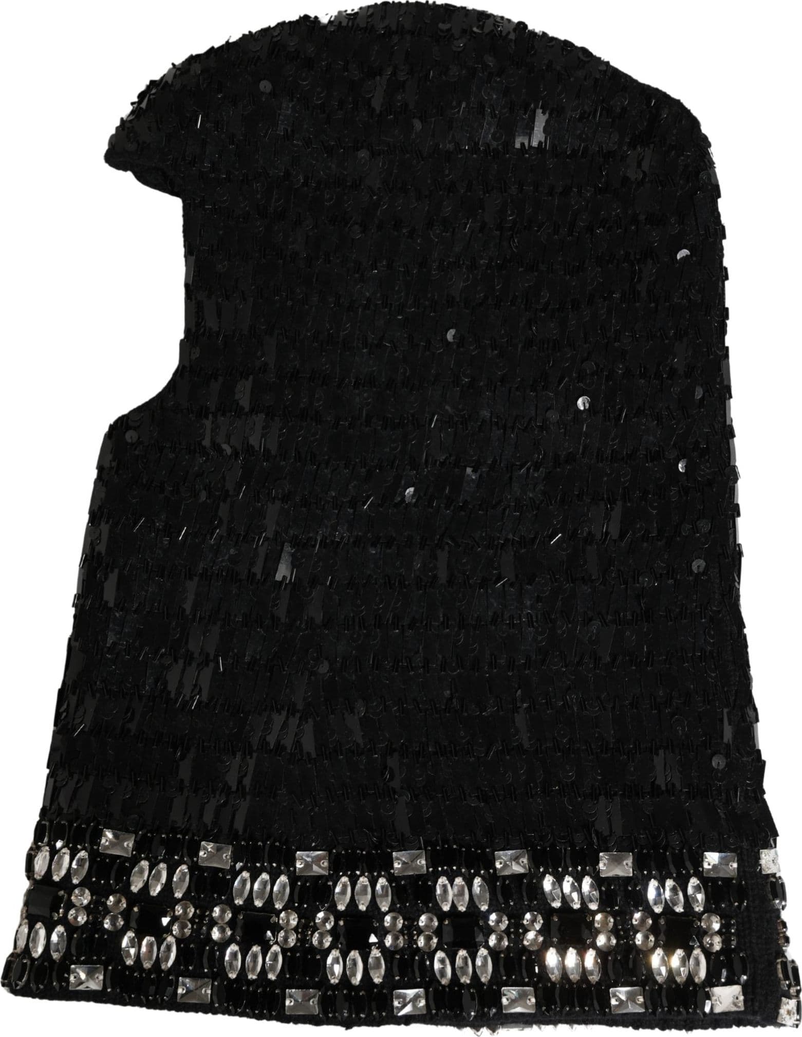 Black Wool Crystal Embellished Balaclava Hat - 2