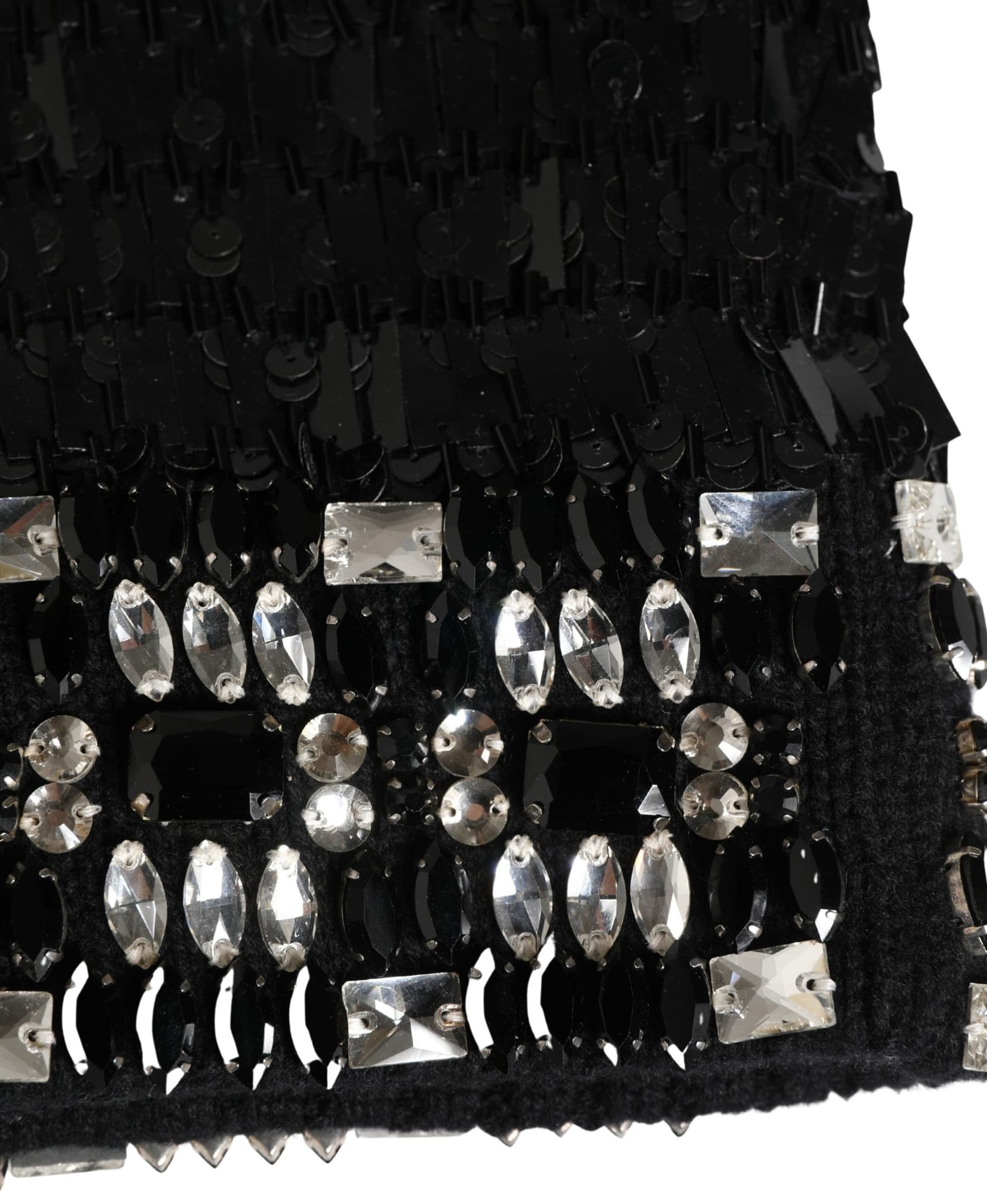 Black Wool Crystal Embellished Balaclava Hat - 3