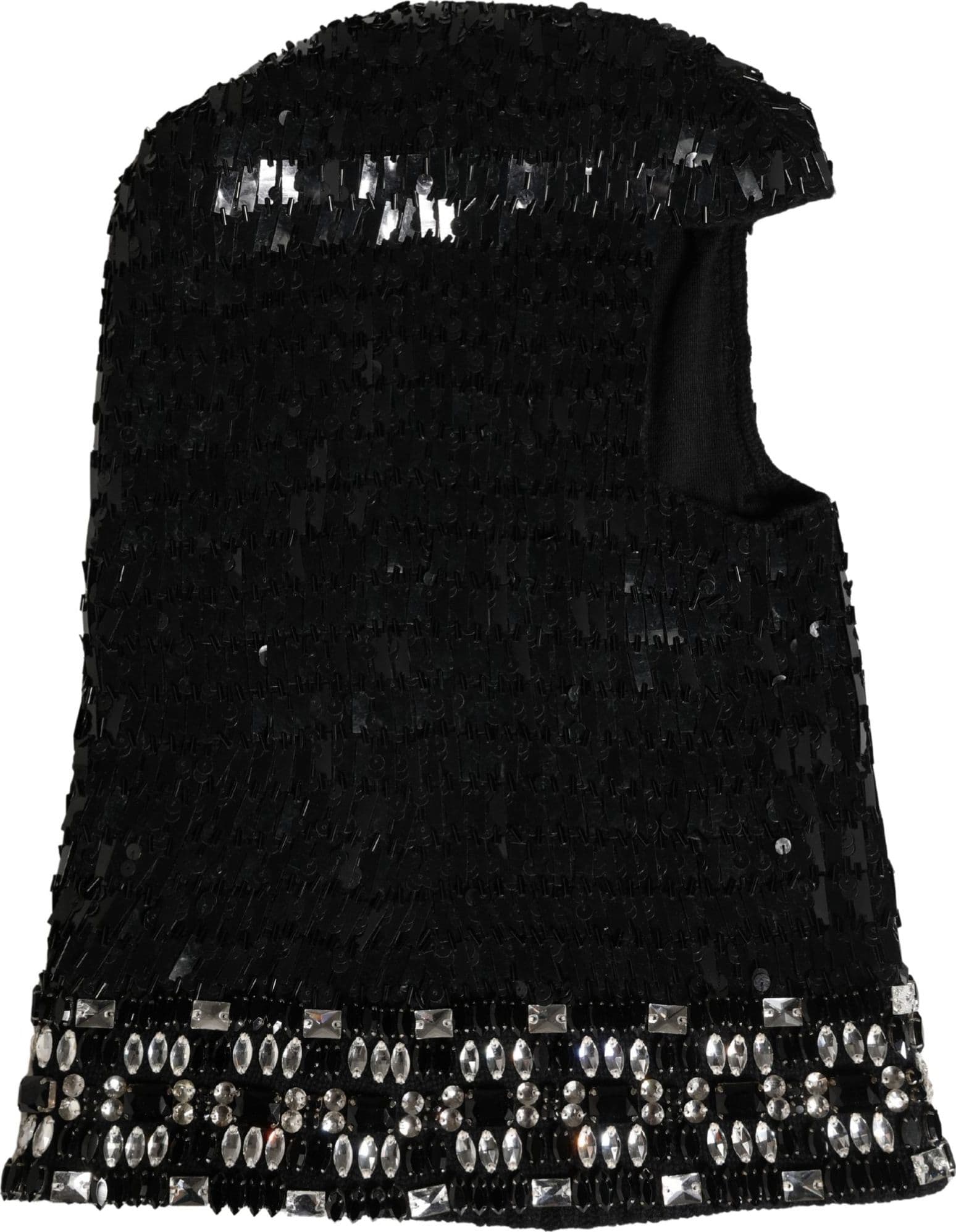 Black Wool Crystal Embellished Balaclava Hat - 4