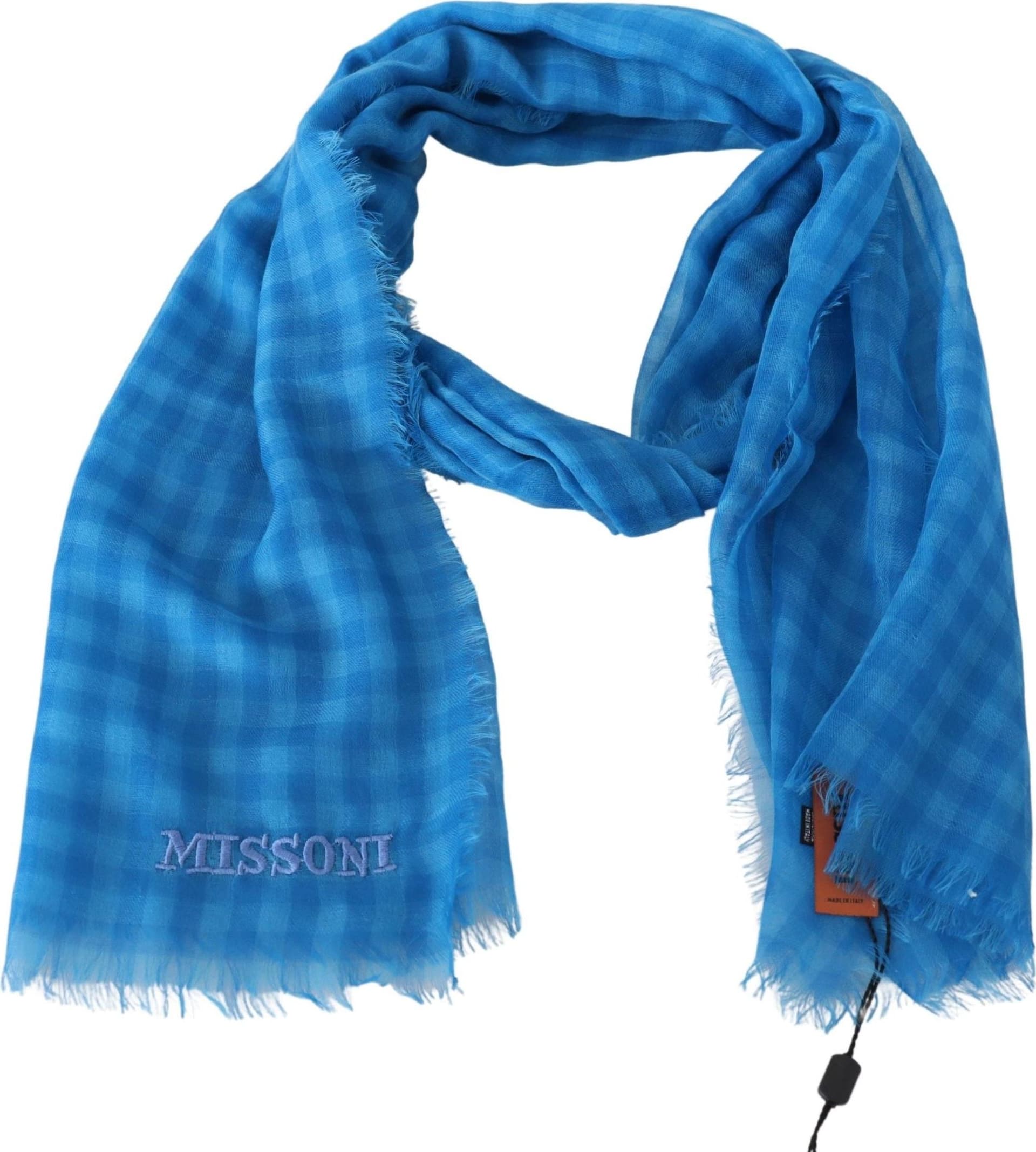 Blue Checkered Cashmere Unisex Wrap Fringes Scarf - 2