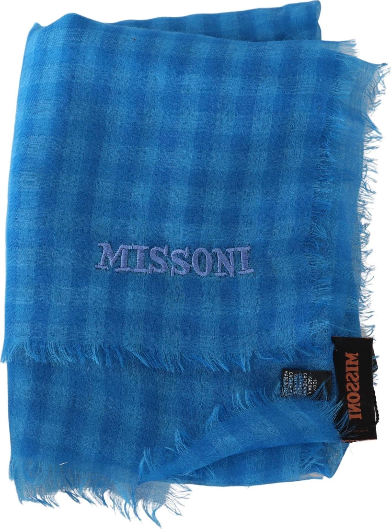Blue Checkered Cashmere Unisex Wrap Fringes Scarf - 3