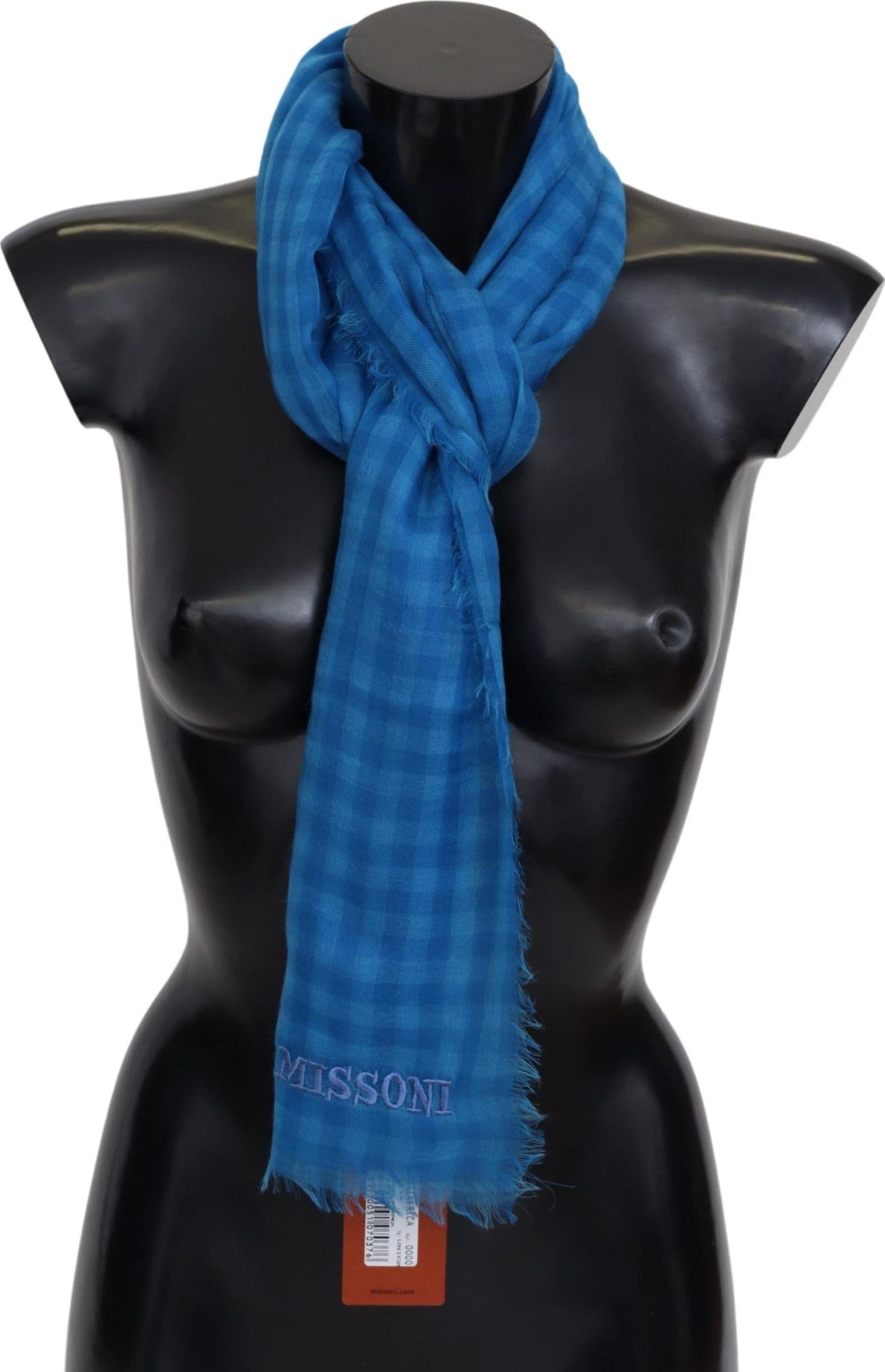 Blue Checkered Cashmere Unisex Wrap Fringes Scarf - 4
