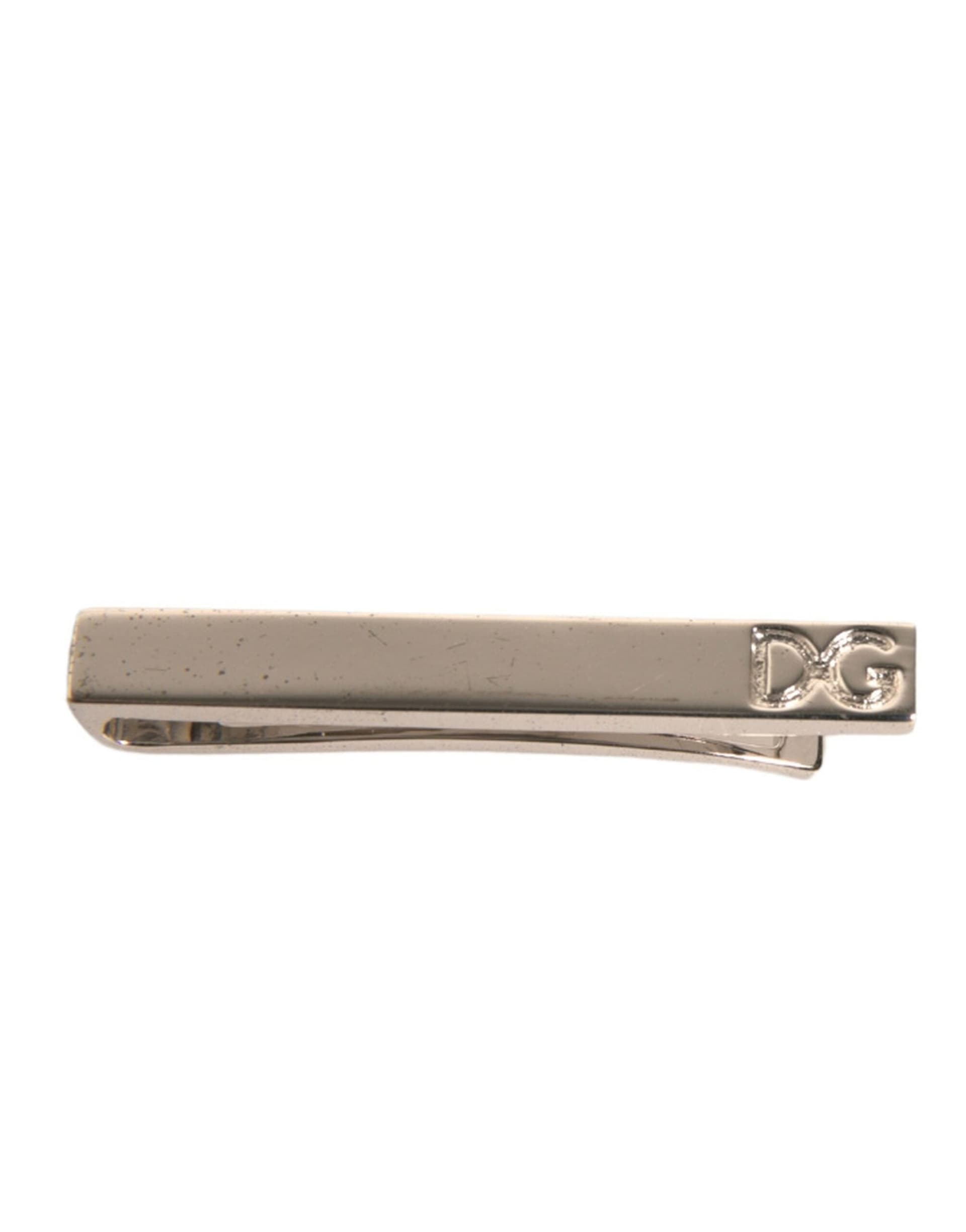 Silver Tone Brass Logo Branded Tie Clip Bar - 5