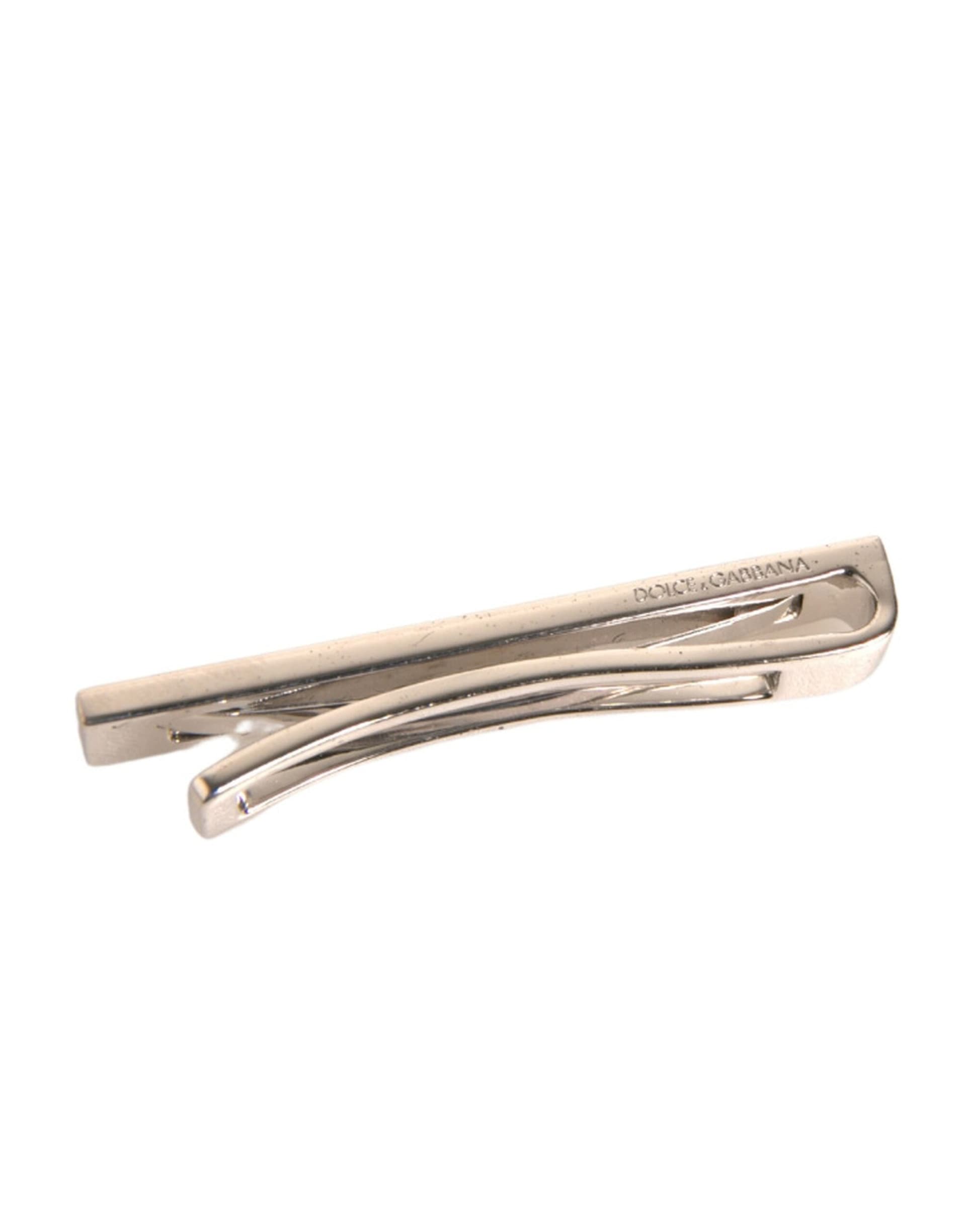 Silver Tone Brass Logo Branded Tie Clip Bar - 6