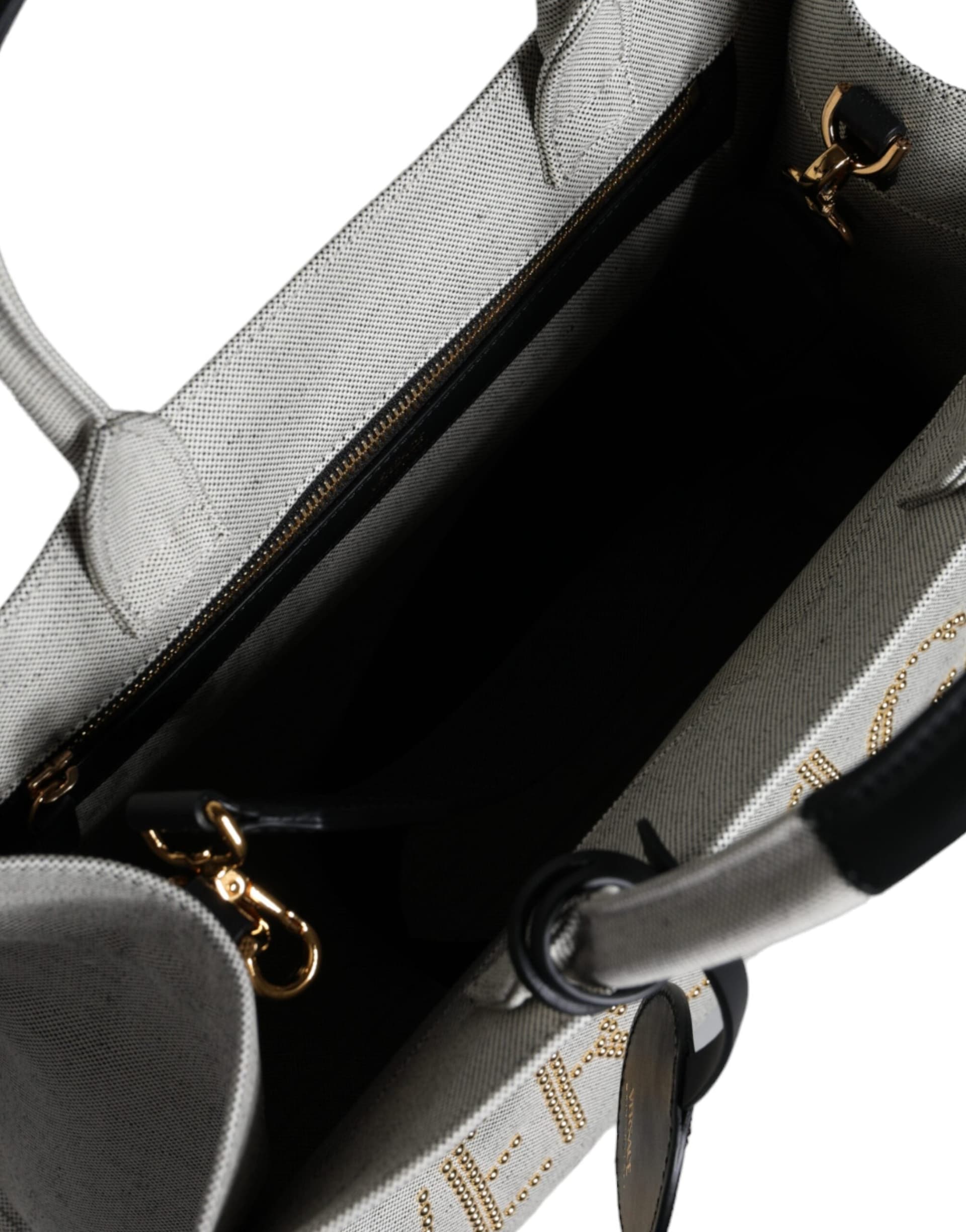 White Top Handle Canvas Leather Logo Crossbody Tote Bag - 5