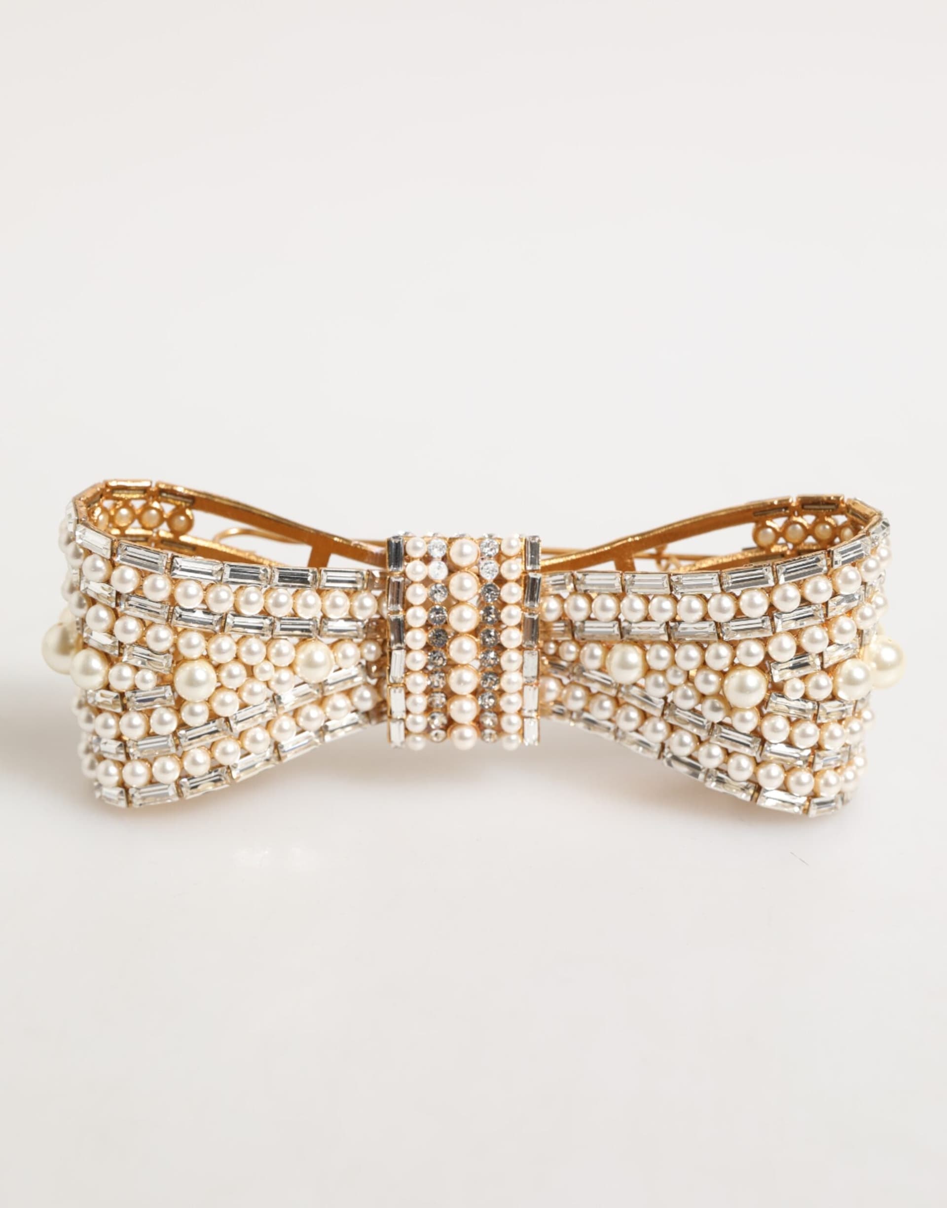 Gold Brass Glas Crystal Faux Pearl Embellished Brooch - 2