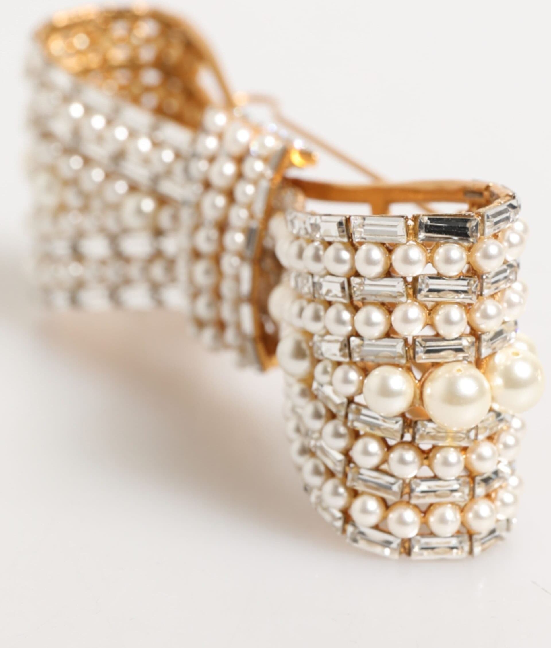 Gold Brass Glas Crystal Faux Pearl Embellished Brooch - 3
