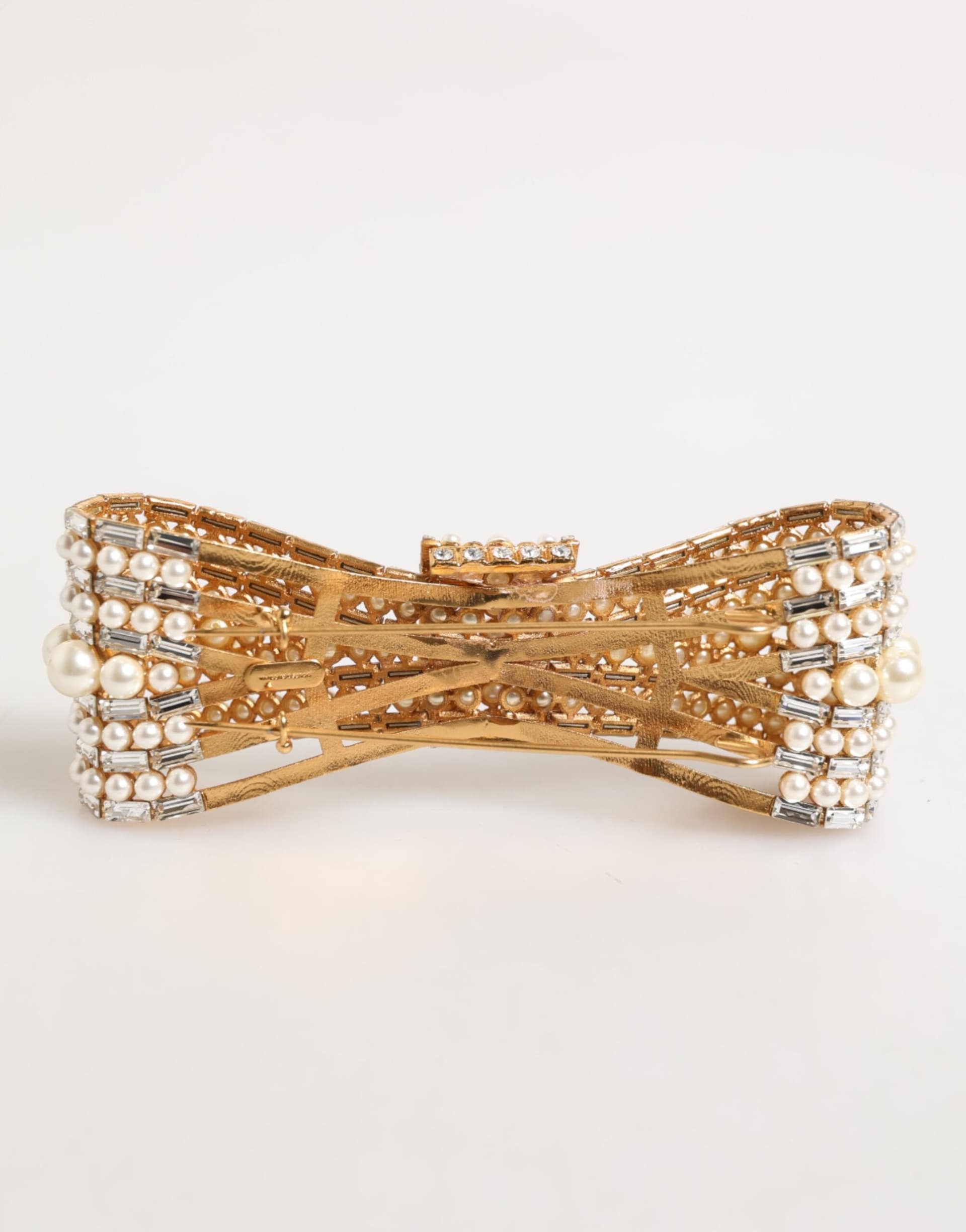 Gold Brass Glas Crystal Faux Pearl Embellished Brooch - 4