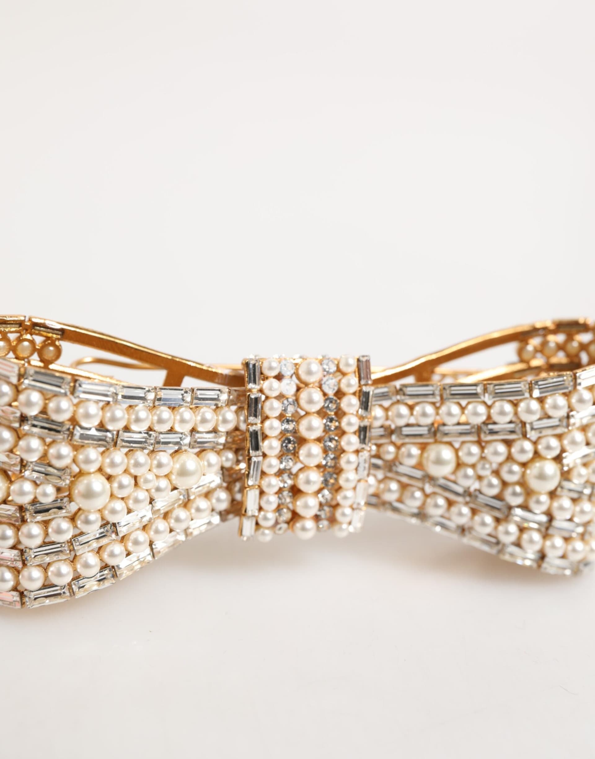 Gold Brass Glas Crystal Faux Pearl Embellished Brooch - 5
