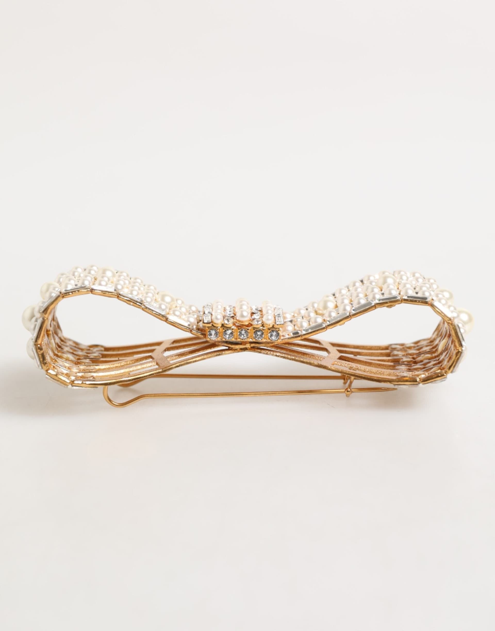 Gold Brass Glas Crystal Faux Pearl Embellished Brooch - 6