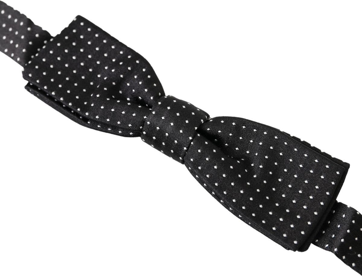 Black Polka Dot Silk Adjustable Men Neck Papillon Bow Tie - 2