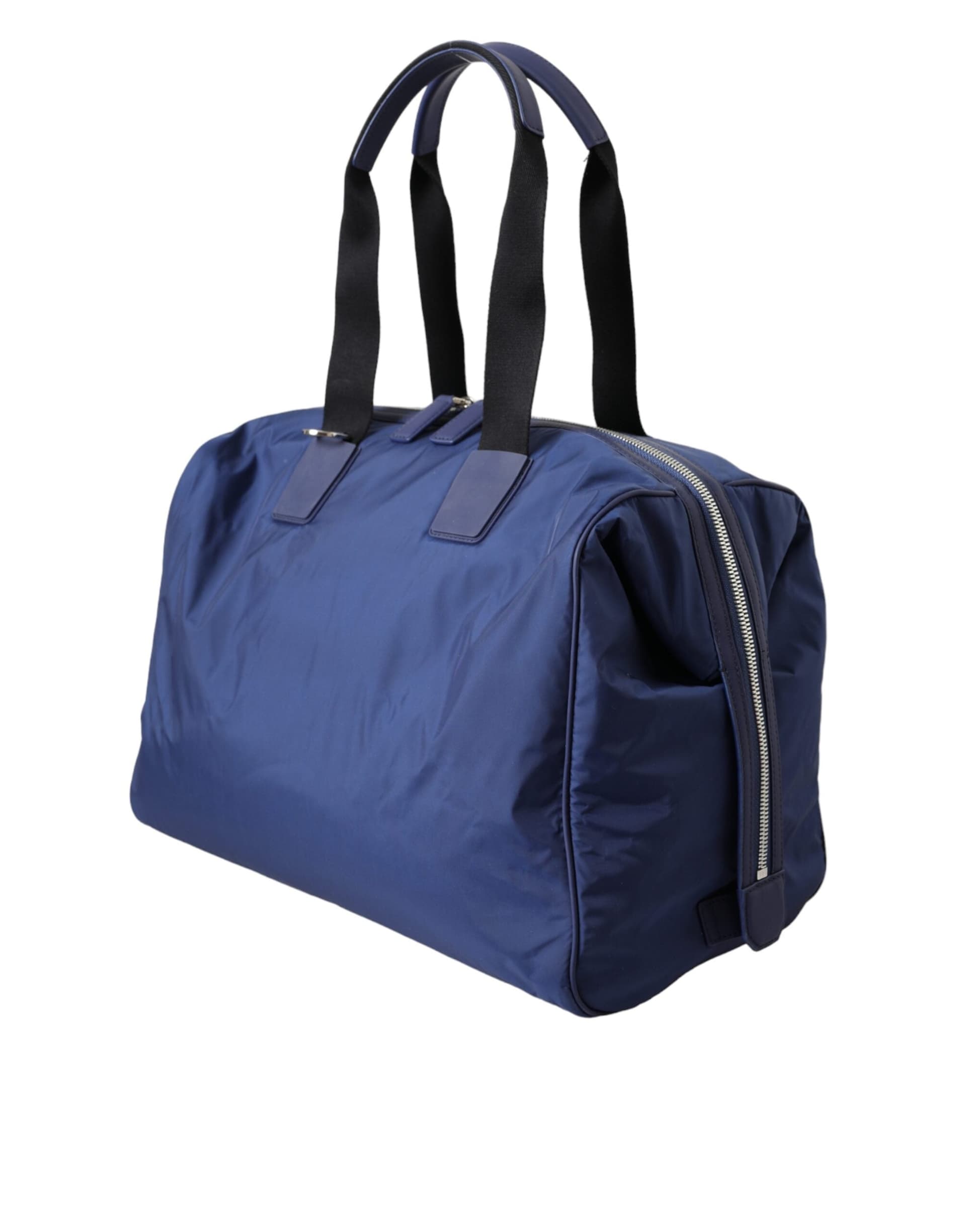 Blue Nylon Calfskin Hand Shoulder Duffel Bag - 3