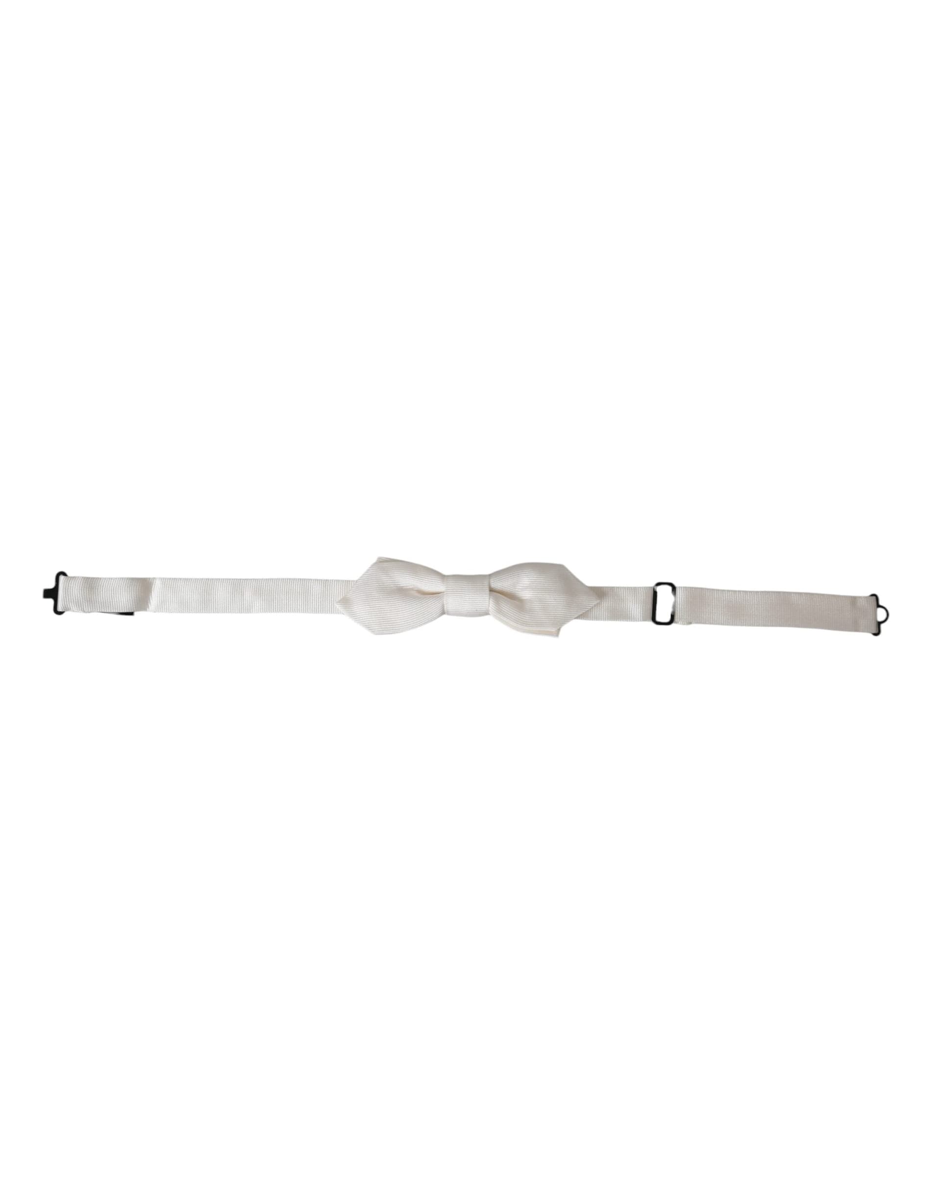 White Silk Adjustable Neck Men Papillon Bow Tie - 2