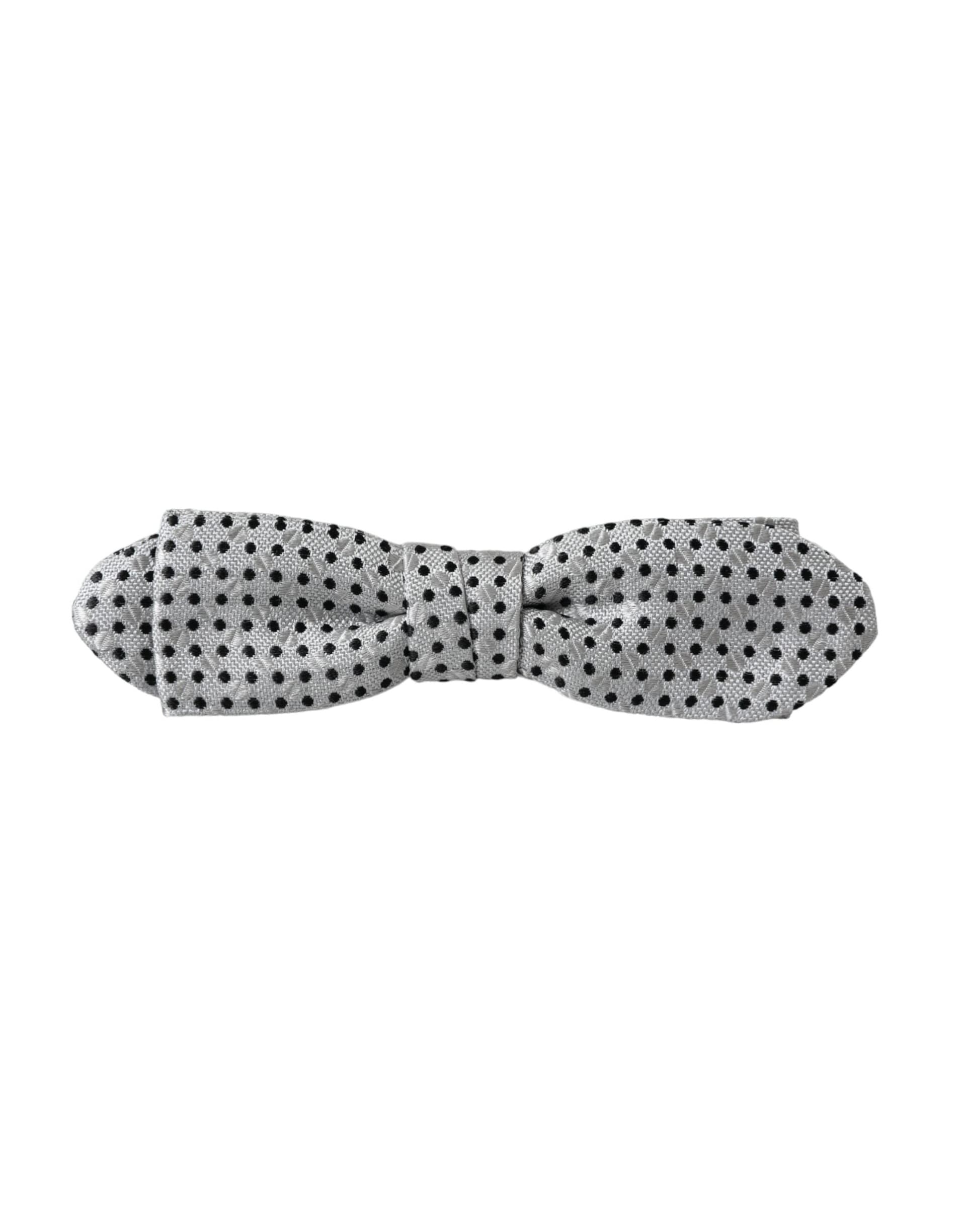 Gray Silk Polka Dot Adjustable Neck Men Papillon Bow Tie - 6